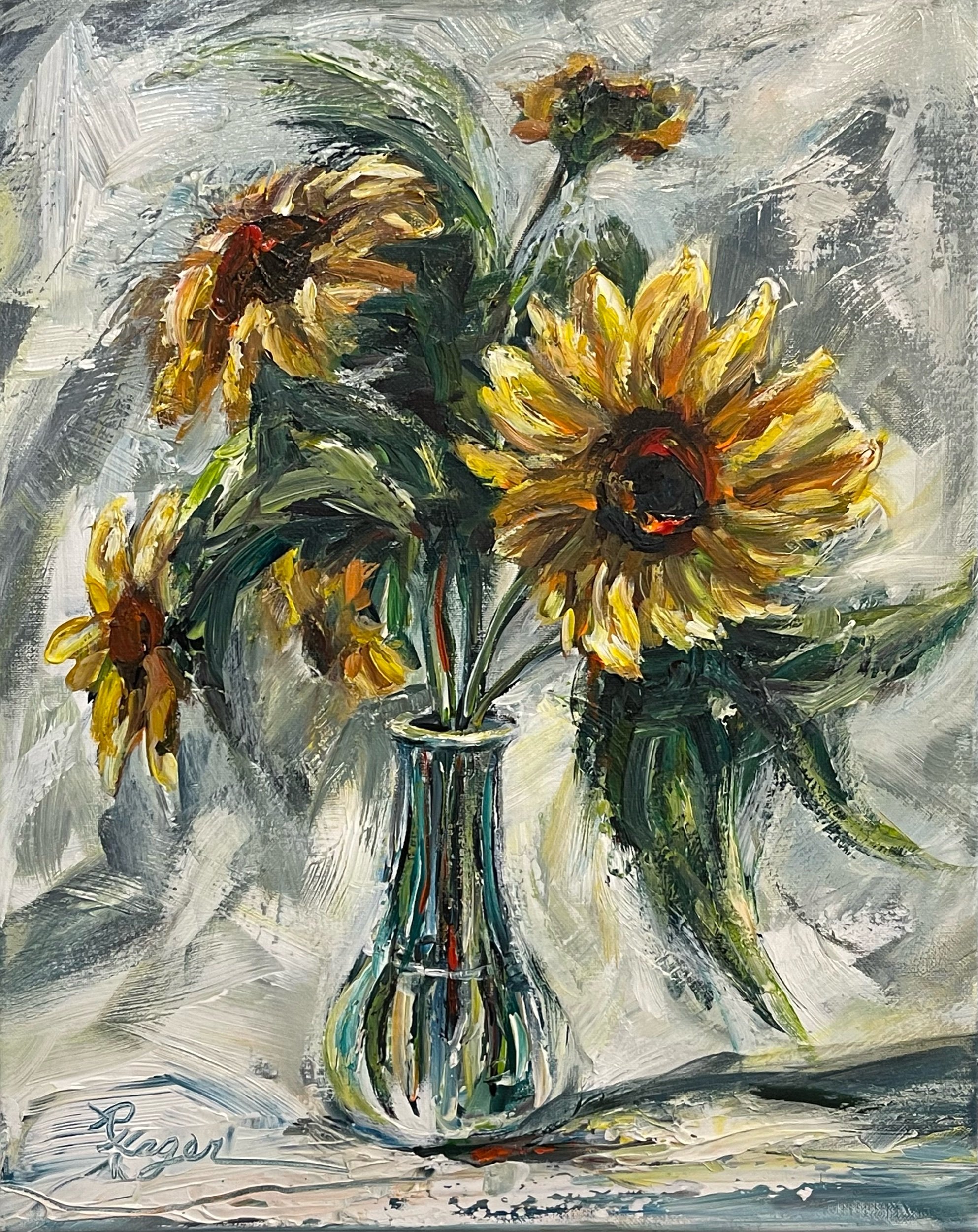 "Sunflowers in Vase" #510. SOLD