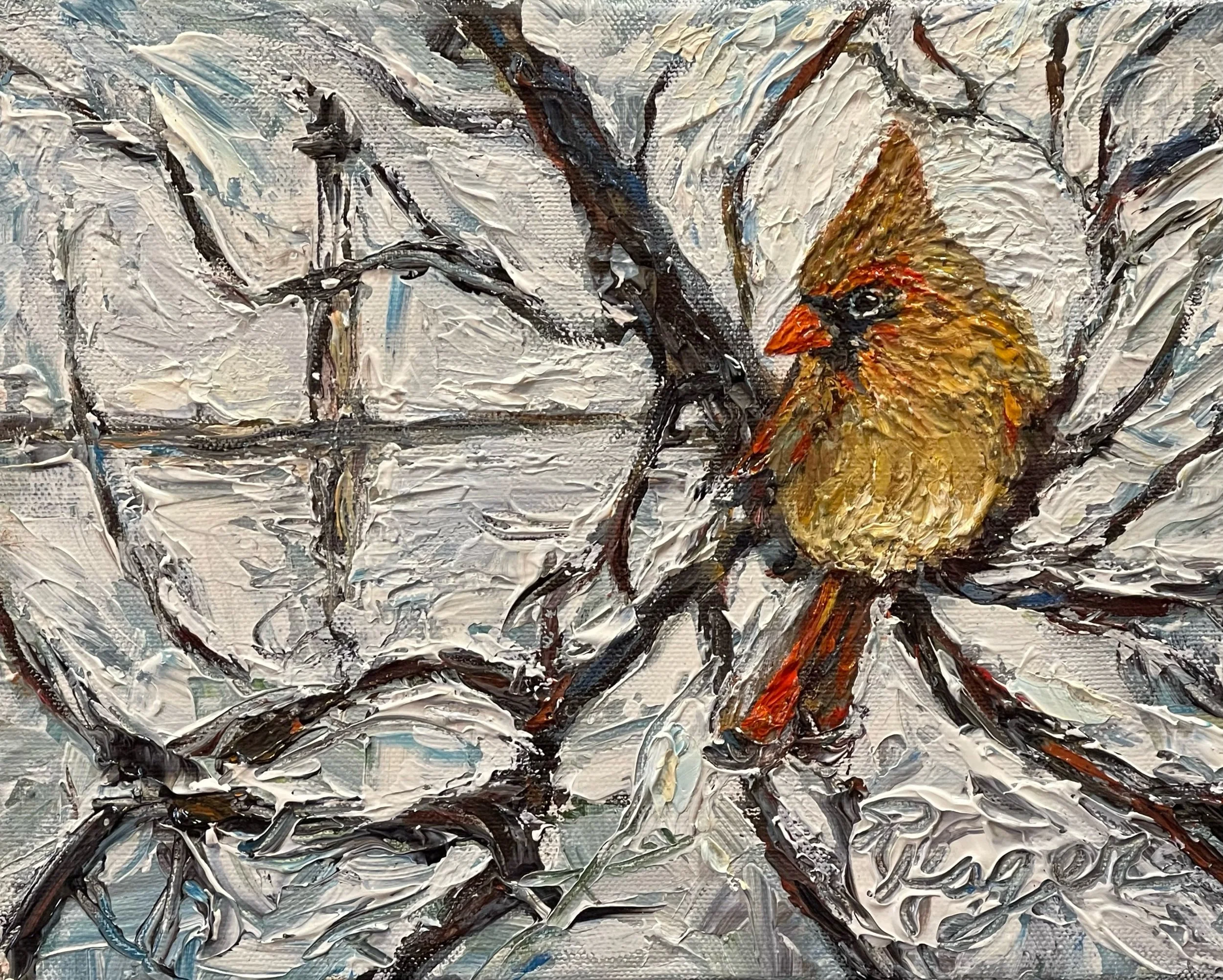 "Lady Cardinal Near Behm's Lighthouse" #394. SOLD