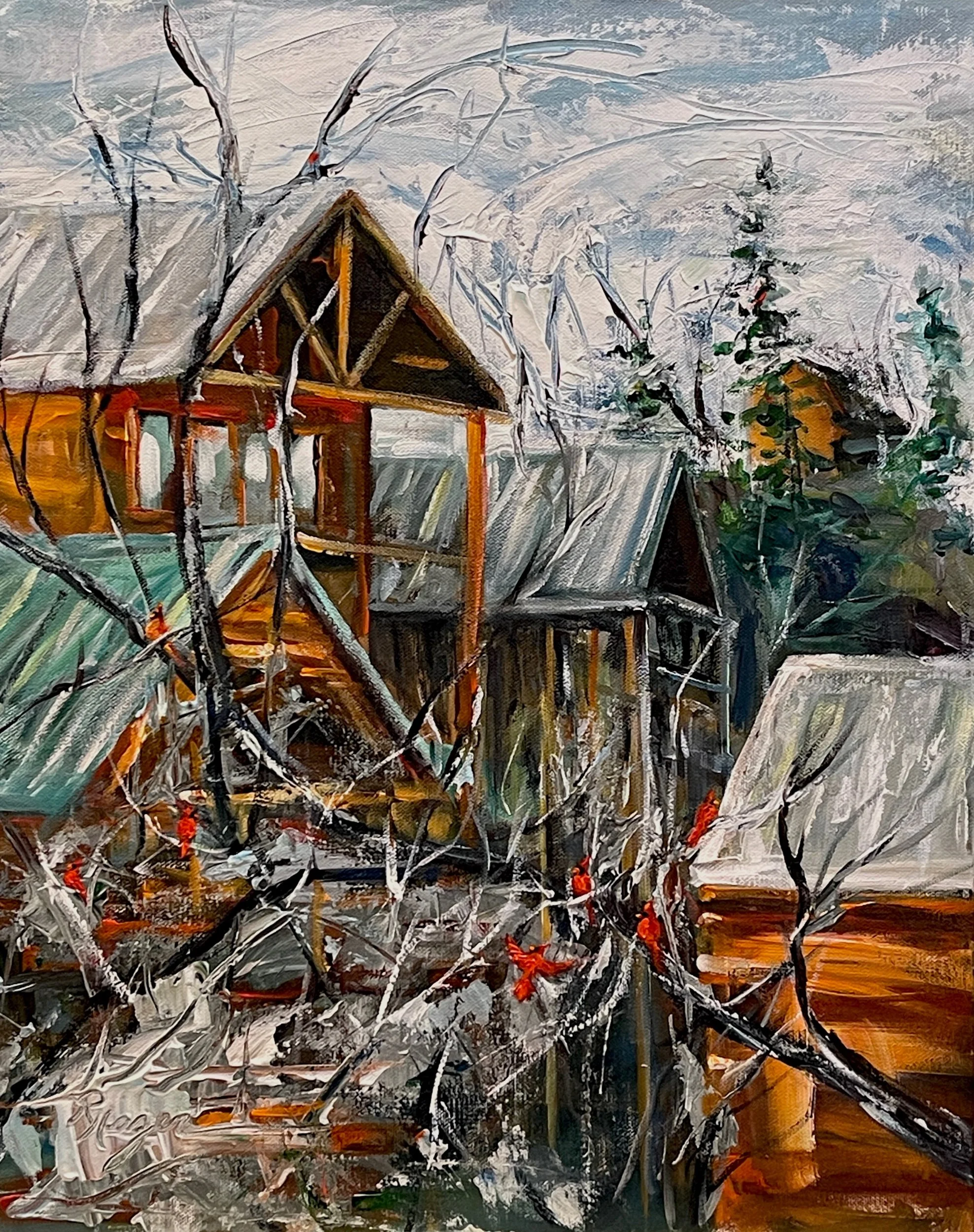 "Smoky Mountain Cardinals" #610.   Available $320.