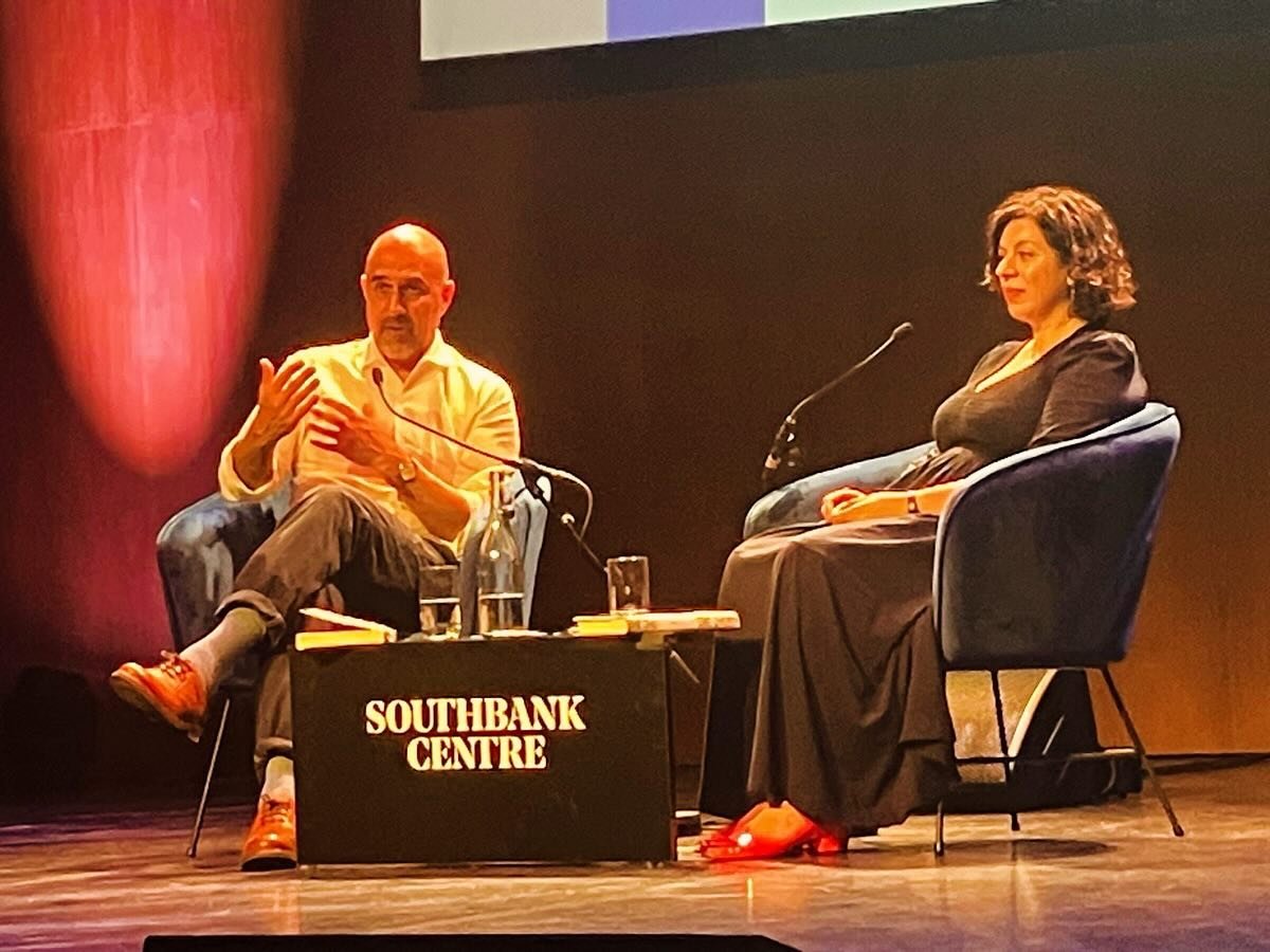 I have no answer as to why I look so glazed&hellip; let&rsquo;s just say this is my listening face. It was beyond a thrill to chair the brilliant @hari_kunzru at @southbankcentre last night. His latest novel, Blue Ruin @scribneruk is a triumph. Do bu