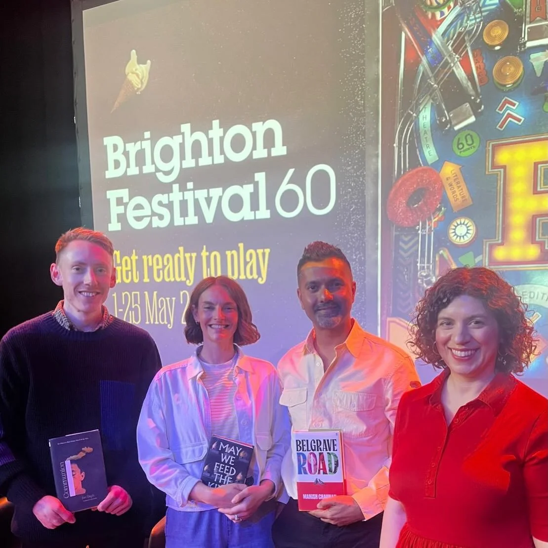 Looking and feeling not unlike a proud parent after chairing three cracking debut novelists @brightonfestival! L-R @jon.e.doyle, author of Communion, @poorsasquatch, author of May We Feed the King and @mcintheworld, author of Belgrave Road. Thank you