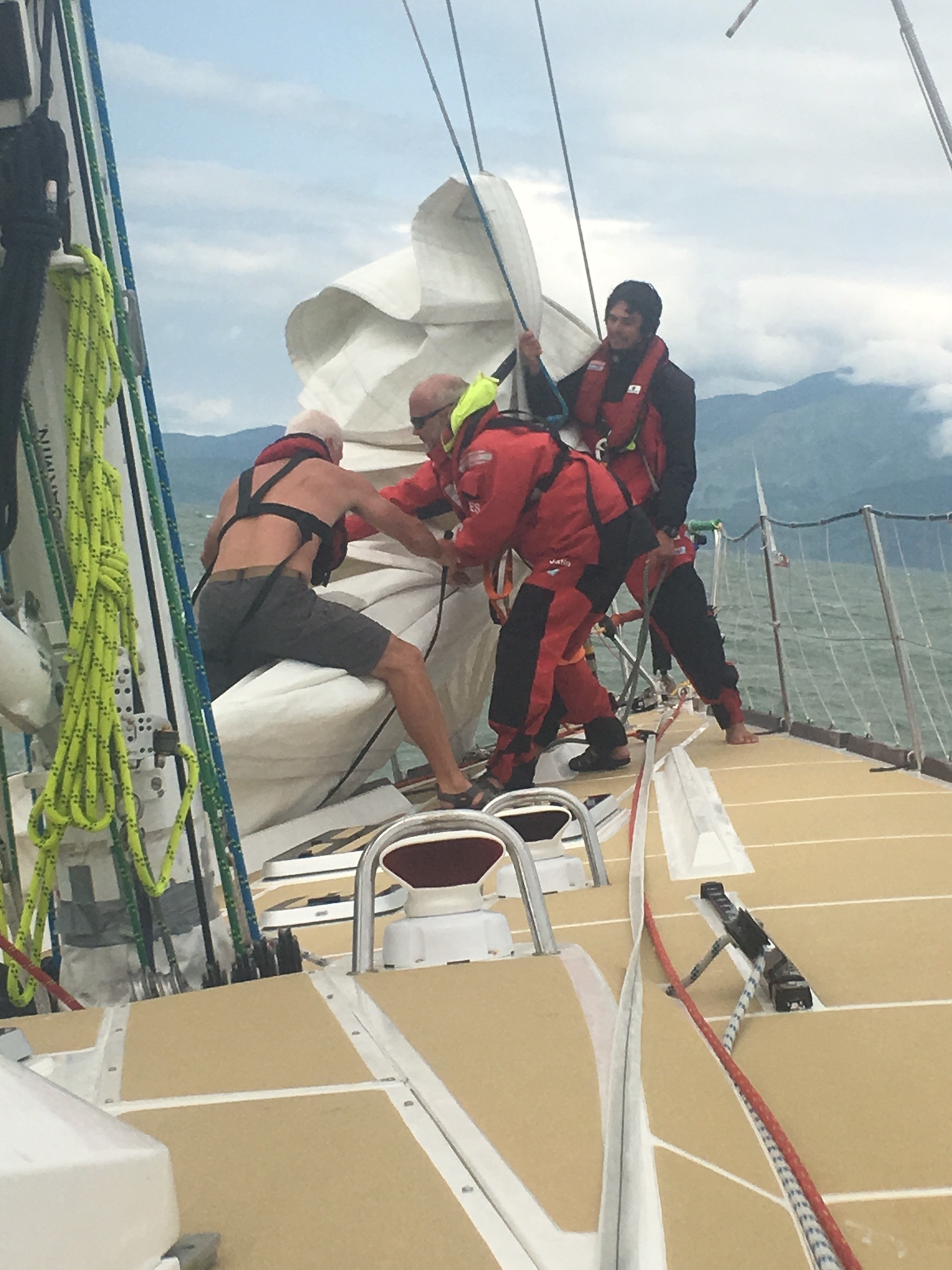 Dropping staysail for final approach to DaNang