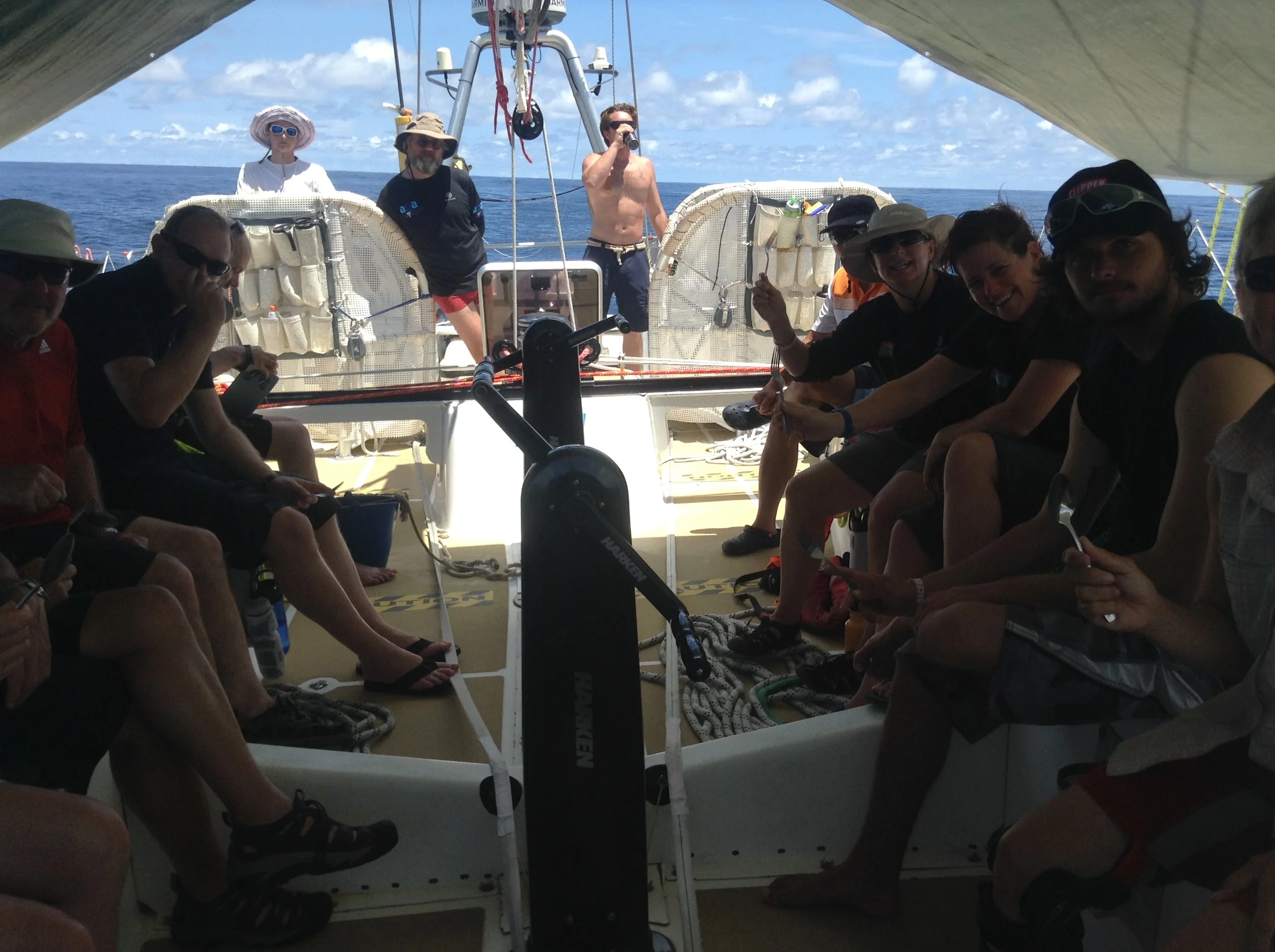 Motor sailing with tarp up for shade. Lunch time?