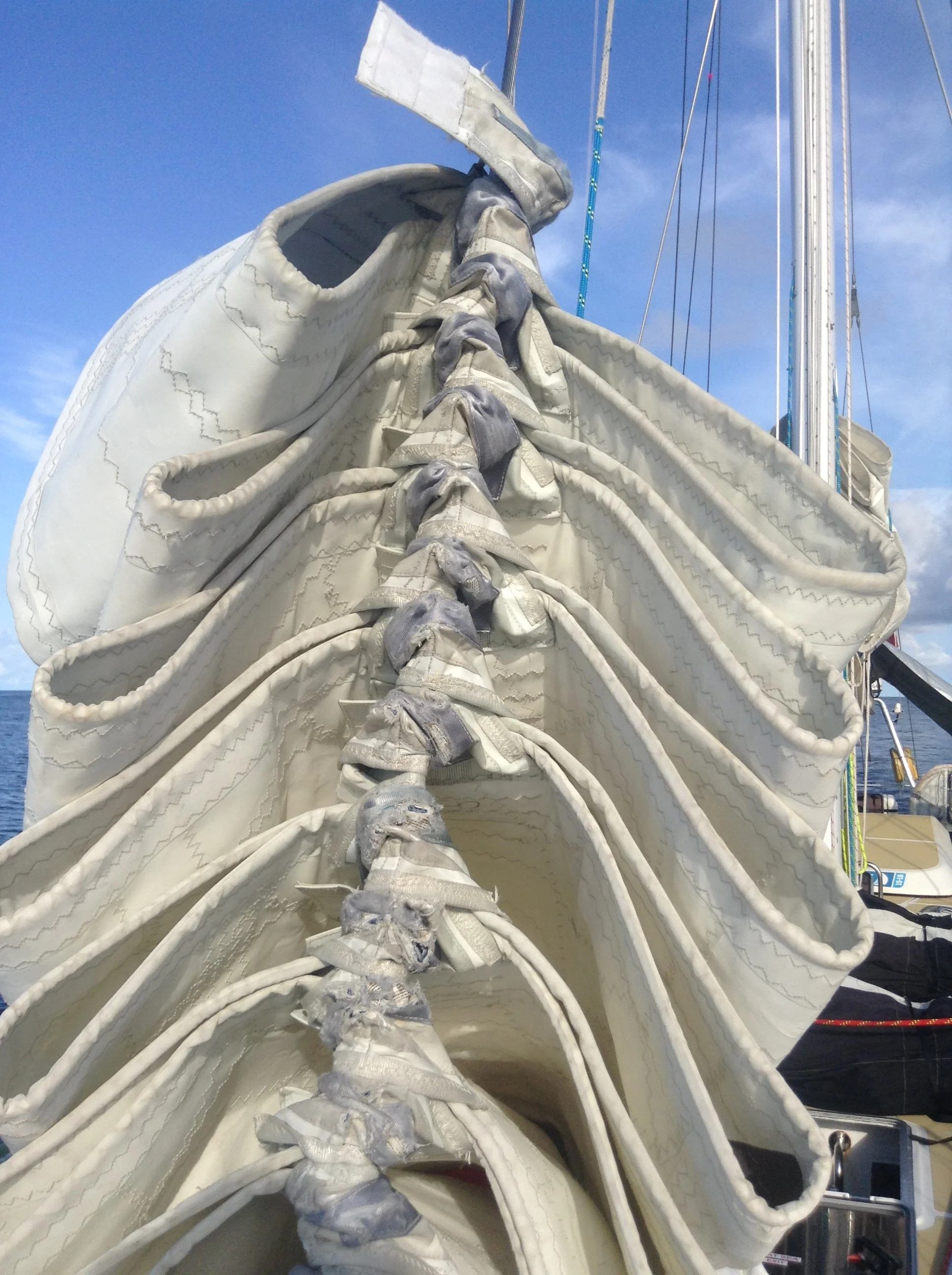 Staysail on the deck ready to hoist if needed