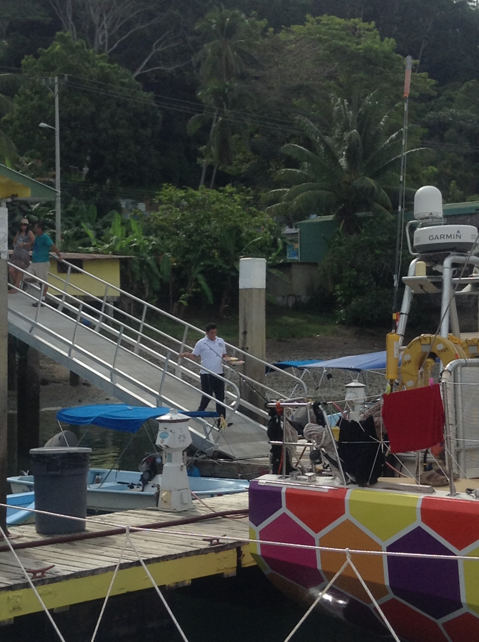 Restaurant at top of dock makes delivery of refreshments to the boats.