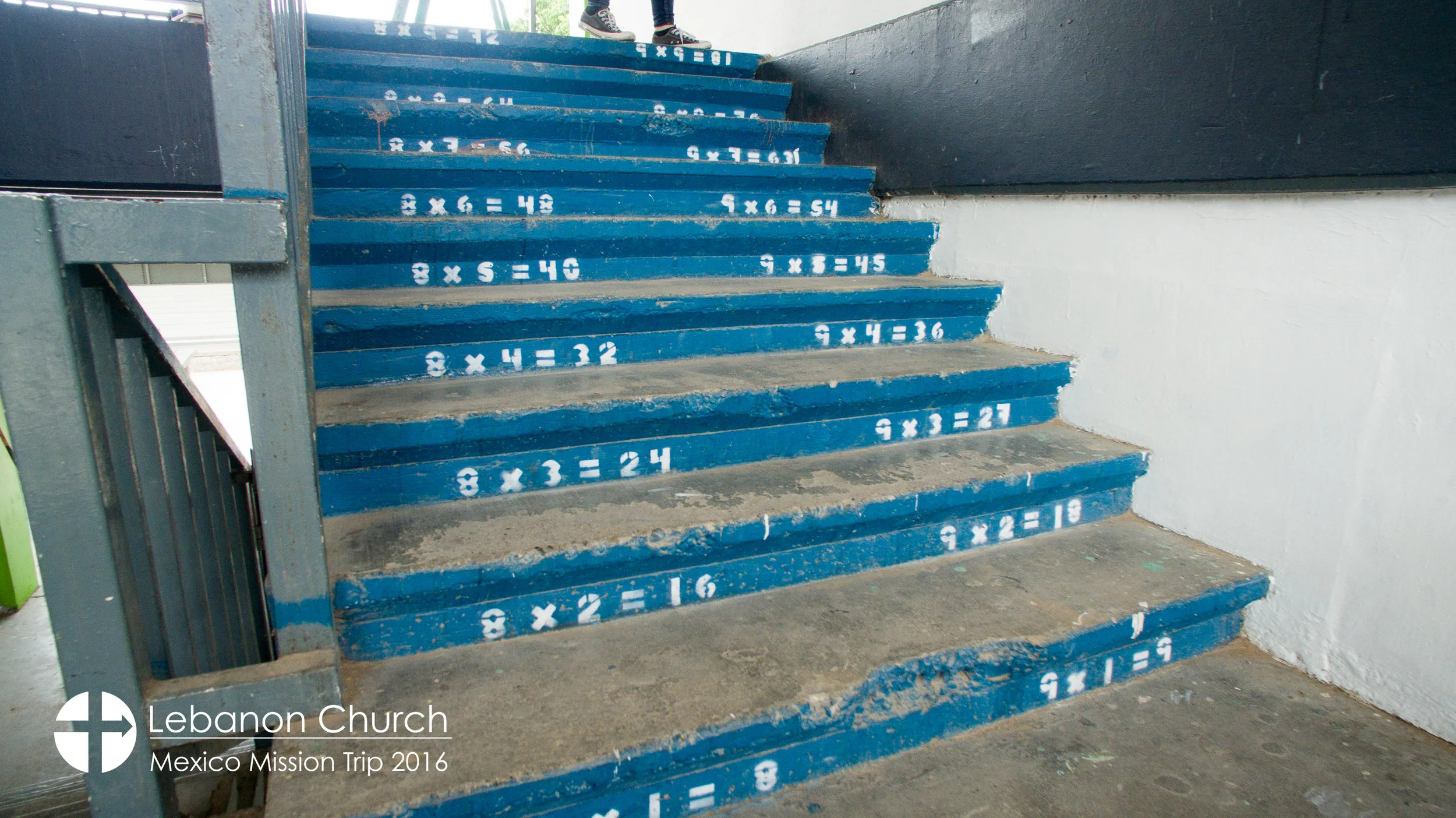 Times tables on the steps at the school