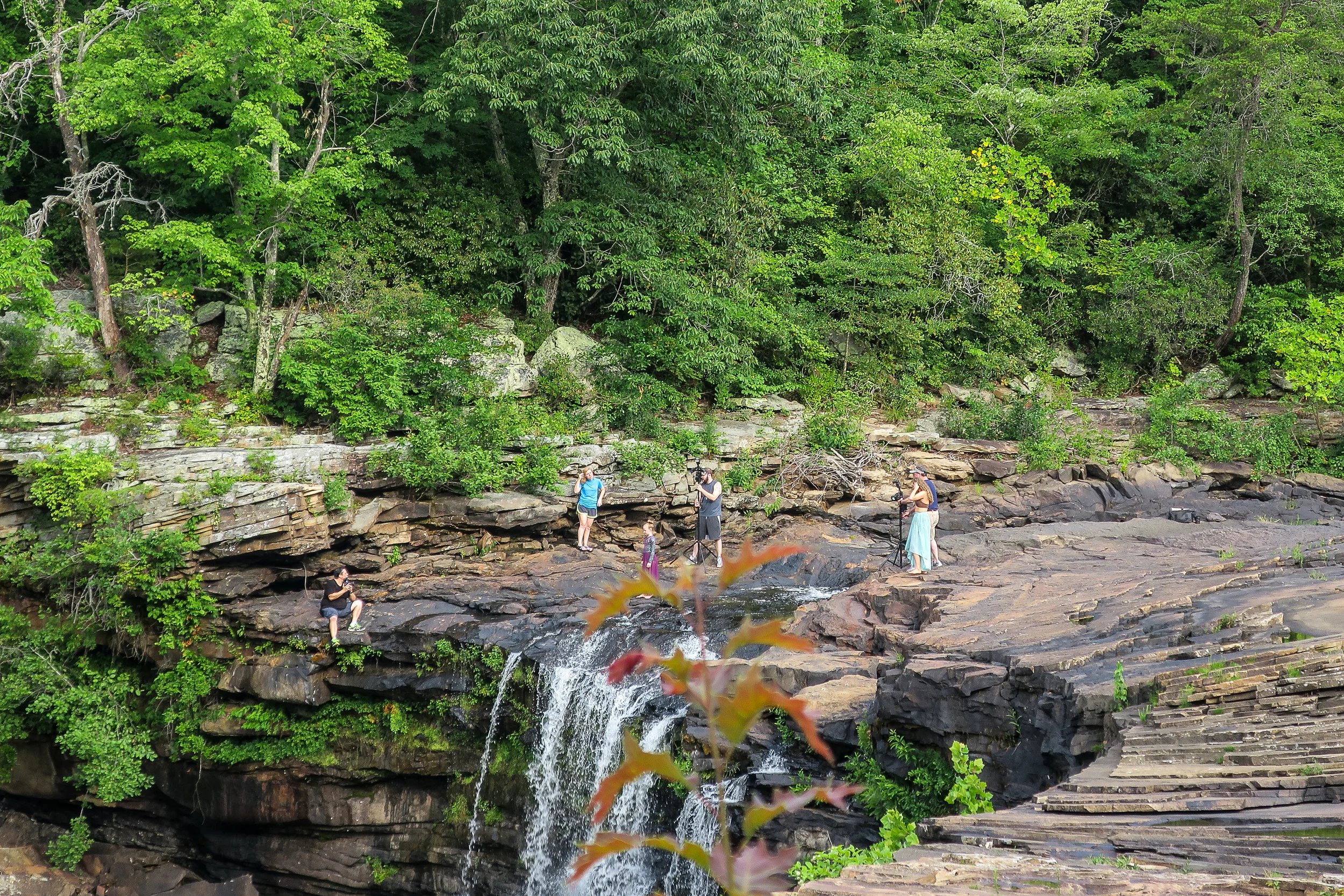 At the top of the waterfall