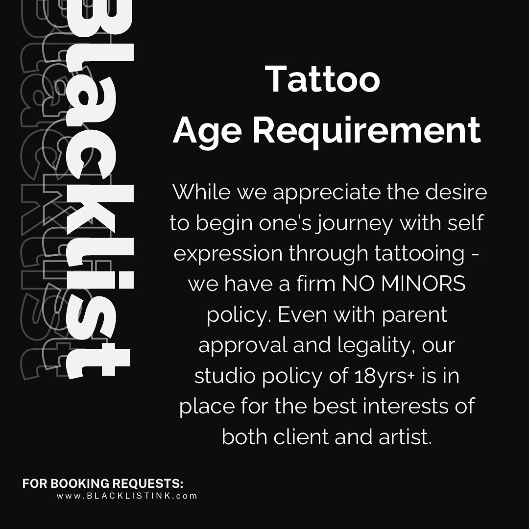 As the busy season approaches, a simple reminder of our studio policy for age requirements&hellip; 
While we appreciate those eager to begin their creative expression with tattooing - we do NOT tattoo anyone under the age of 18yrs, even with legal co