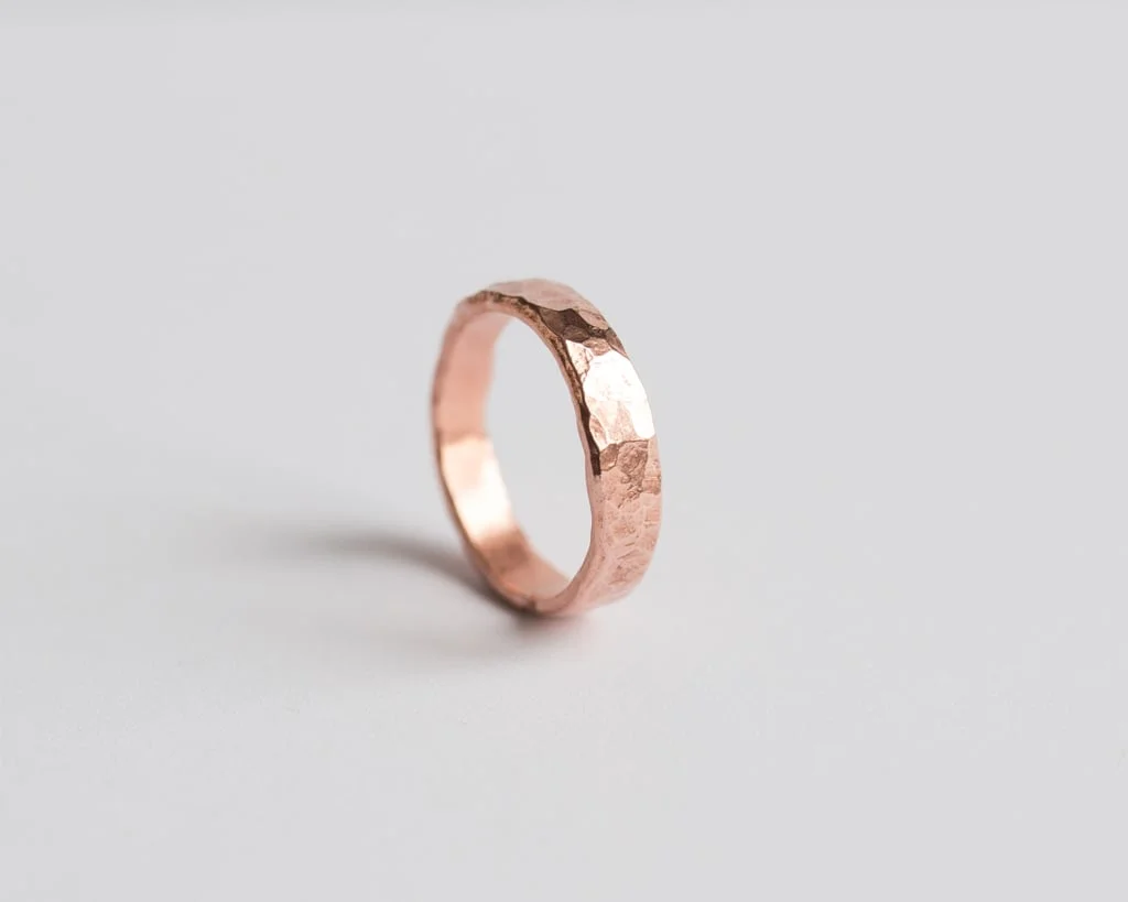 Hammered pebble textured copper ring