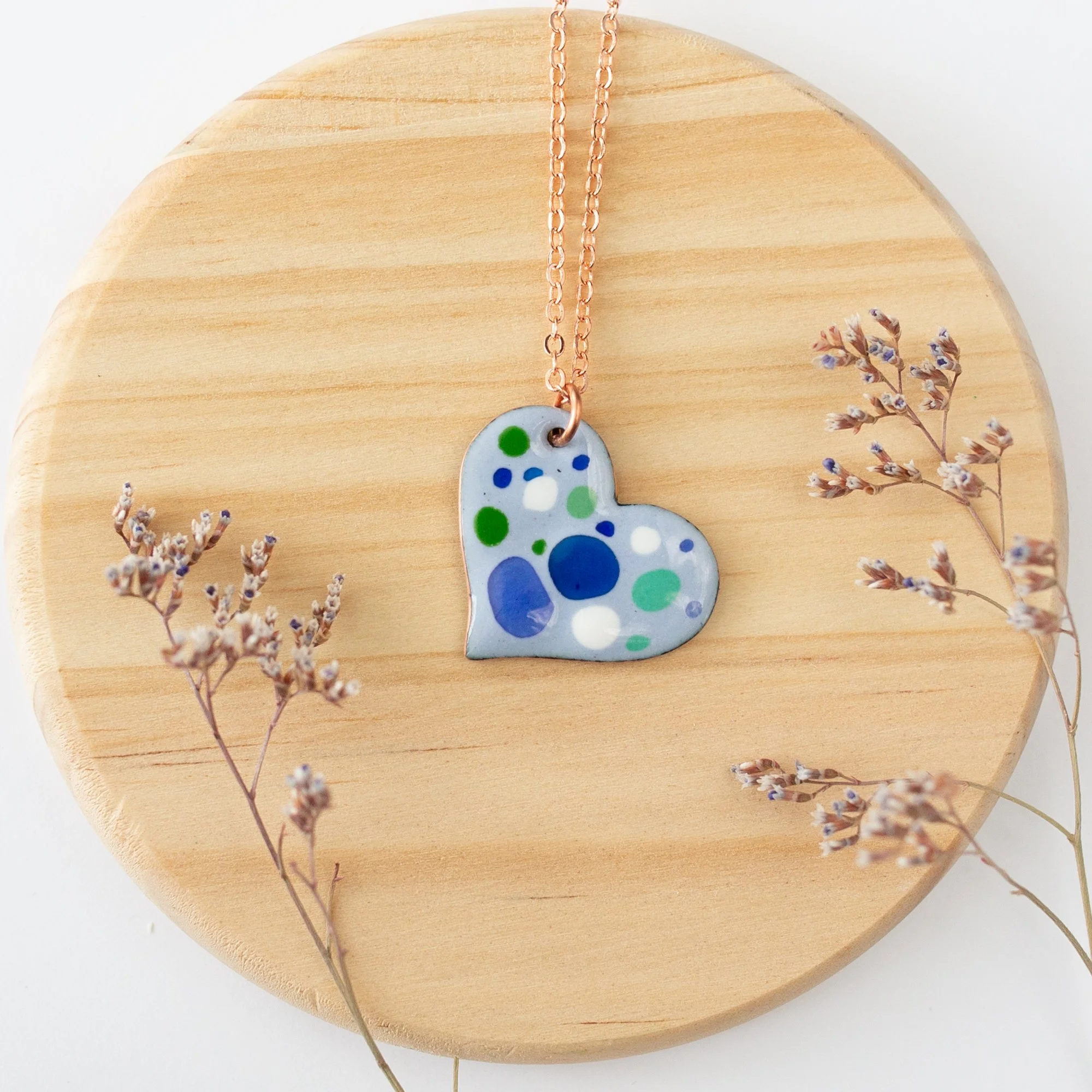 Isle Copper Enamel Crushed Glass Heart Necklace