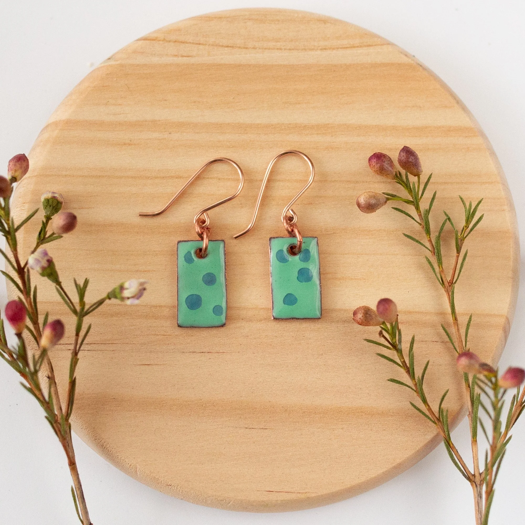 Mint Copper Enamel Crushed Glass Earrings