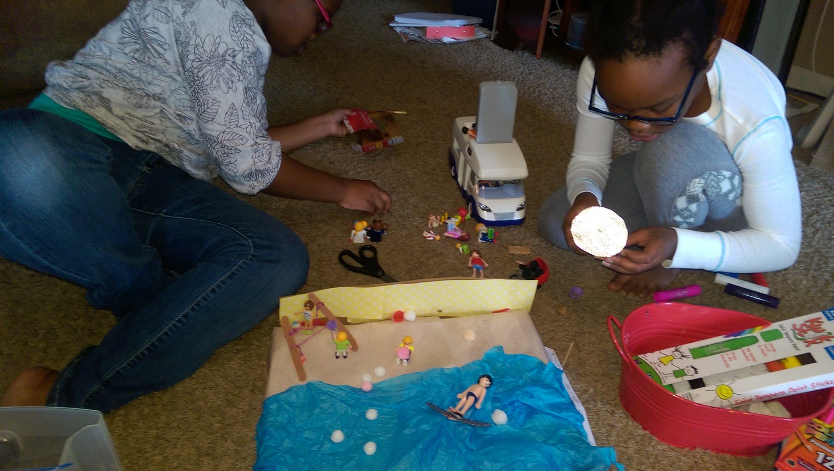 The three of us created this beach scene together.