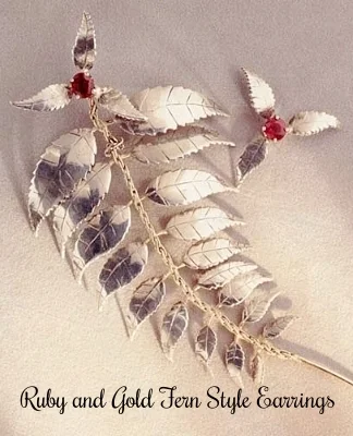 Ruby, Silver and Gold Leaf Flowing Earrings