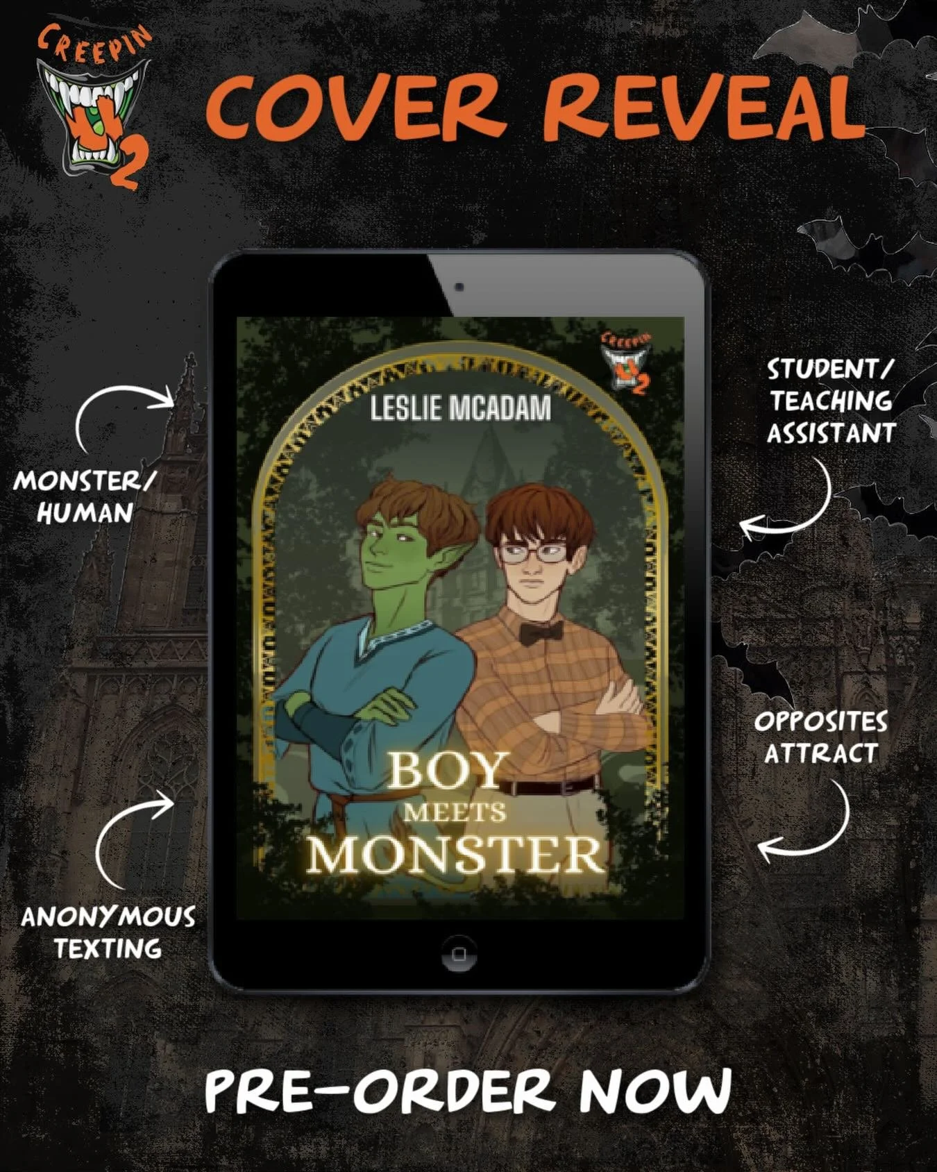 We&rsquo;re going back to monster college this fall with my new #mmromance book https://www.lesliemcadamauthor.com/boymeetsmonster #creepinu