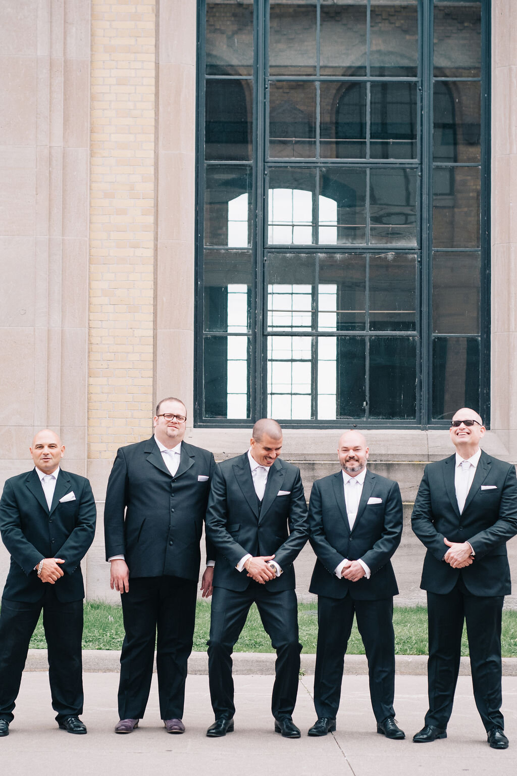 Toronto groom and his groomsmen at The R.C. Harris Water Treatment Plant.