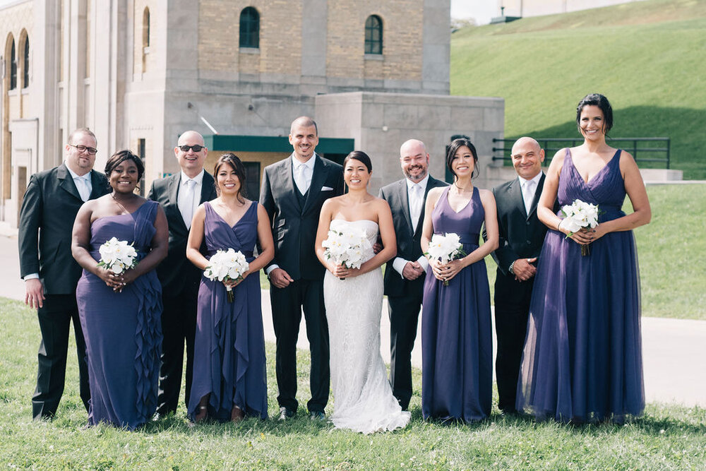 Toronto bride and groom and their wedding party have their photographs taken at Toronto's R.C. Harris Water Treatment Plant