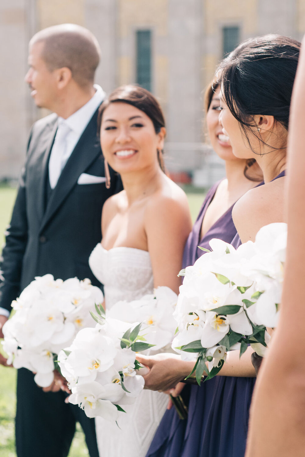 Toronto bride and groom and bridal party have their photographs taken at R.C. Harris Water Treatment Plant