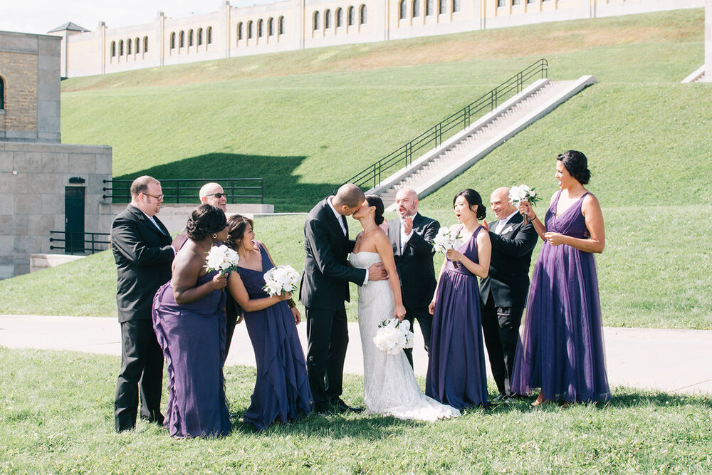 Toronto bride and groom and wedding party  at Toronto's R.C. Harris Water Treatment Plant