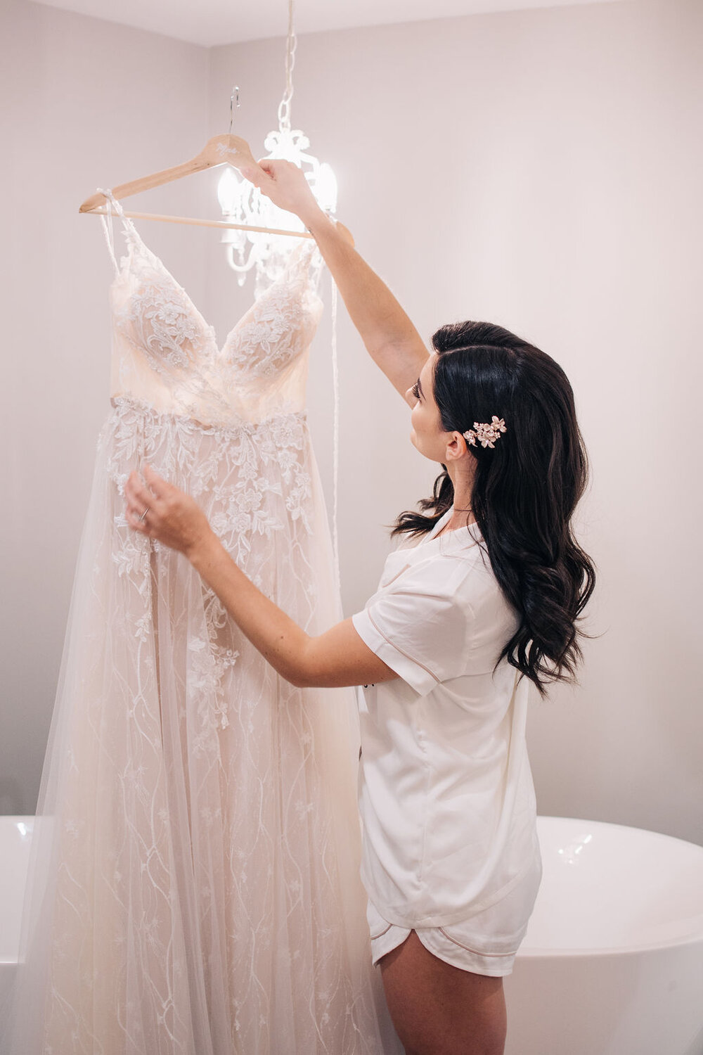 Photograph of a bride's dress on her wedding day