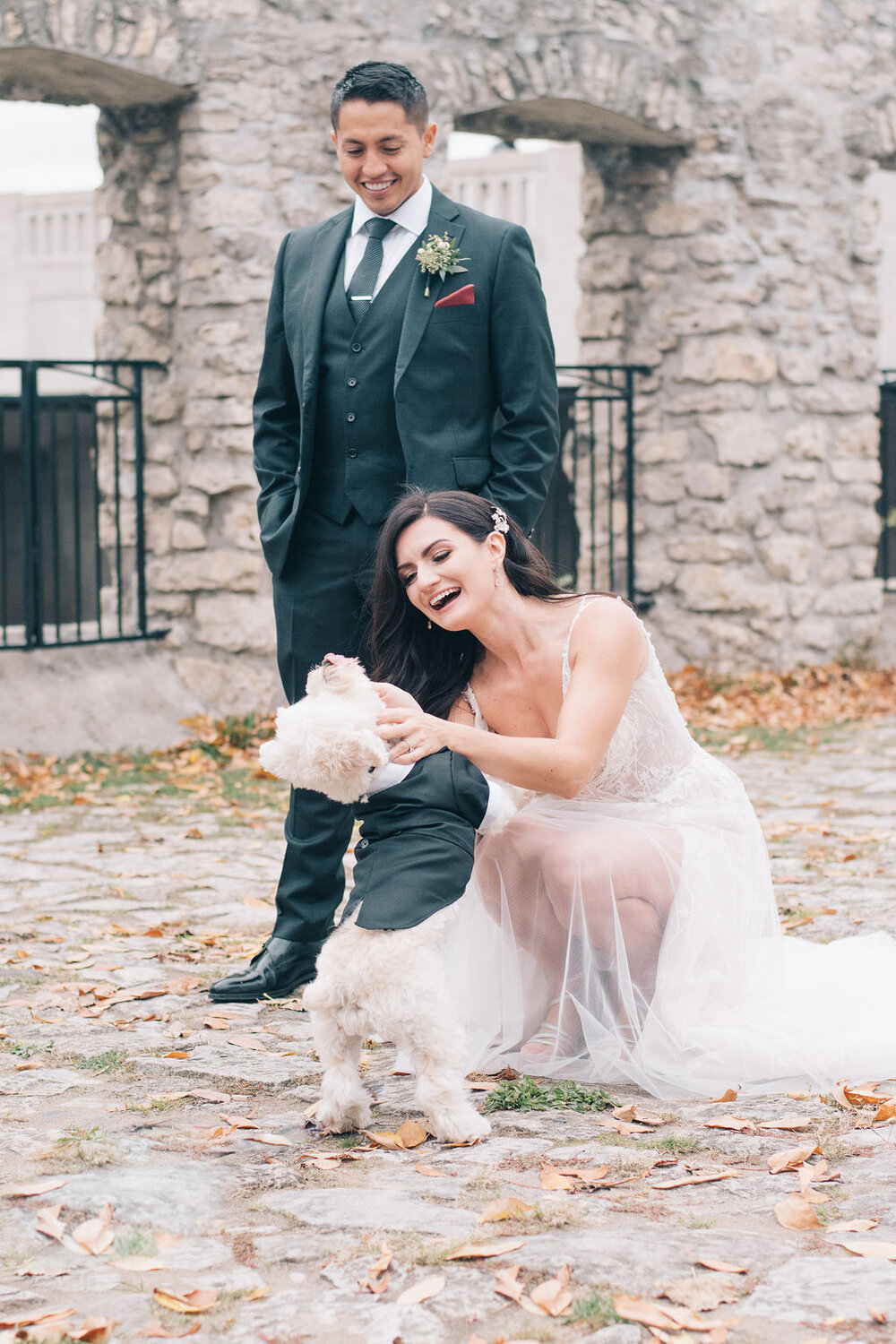 Bride and groom's joyful first look at Cambridge Mill photographed by Toronto wedding photographers, Ugo Photography