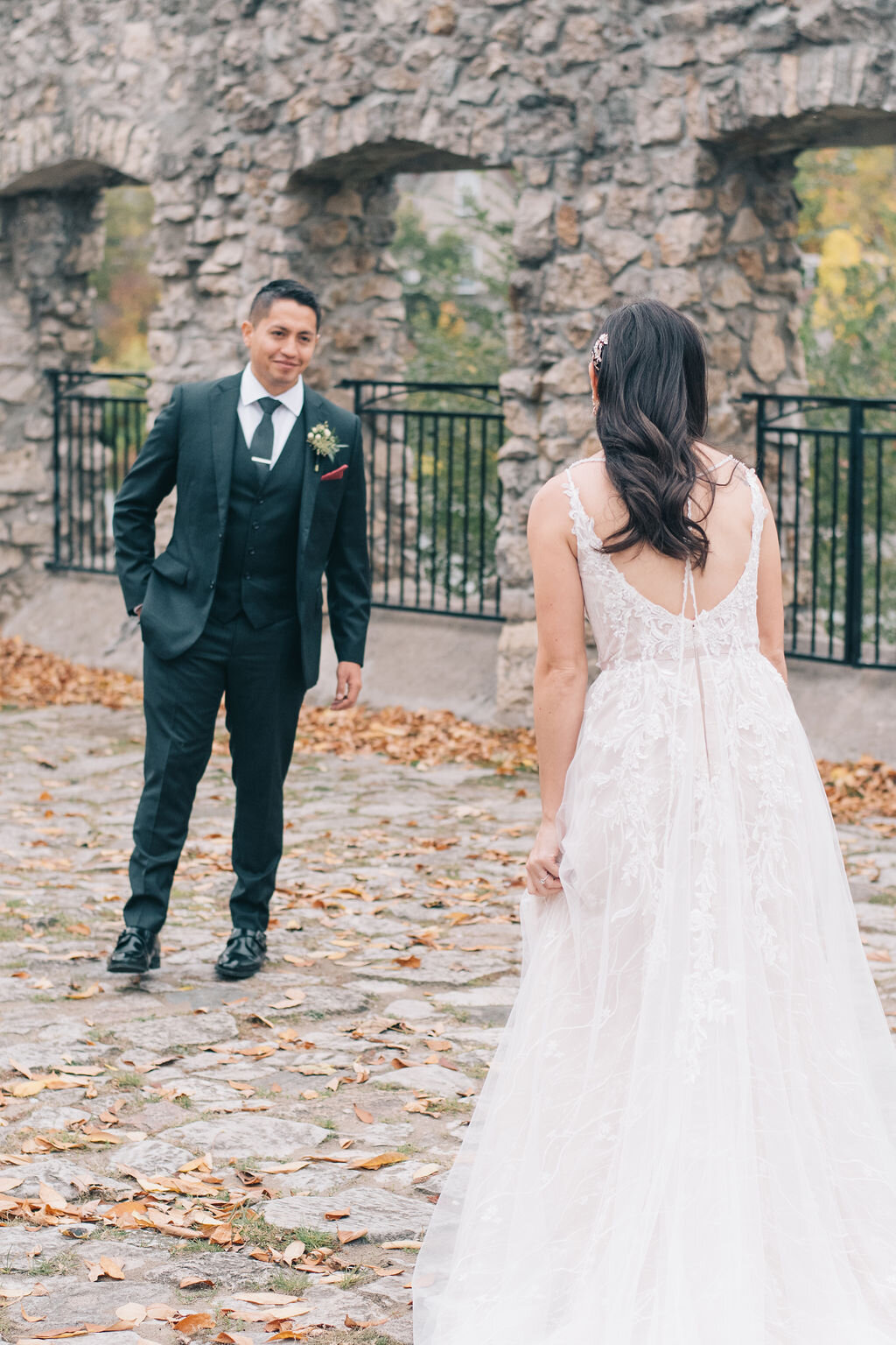 Bride and groom's timeless first time at Cambridge Mill on their wedding day photographed by Toronto wedding photographers, Ugo Photography