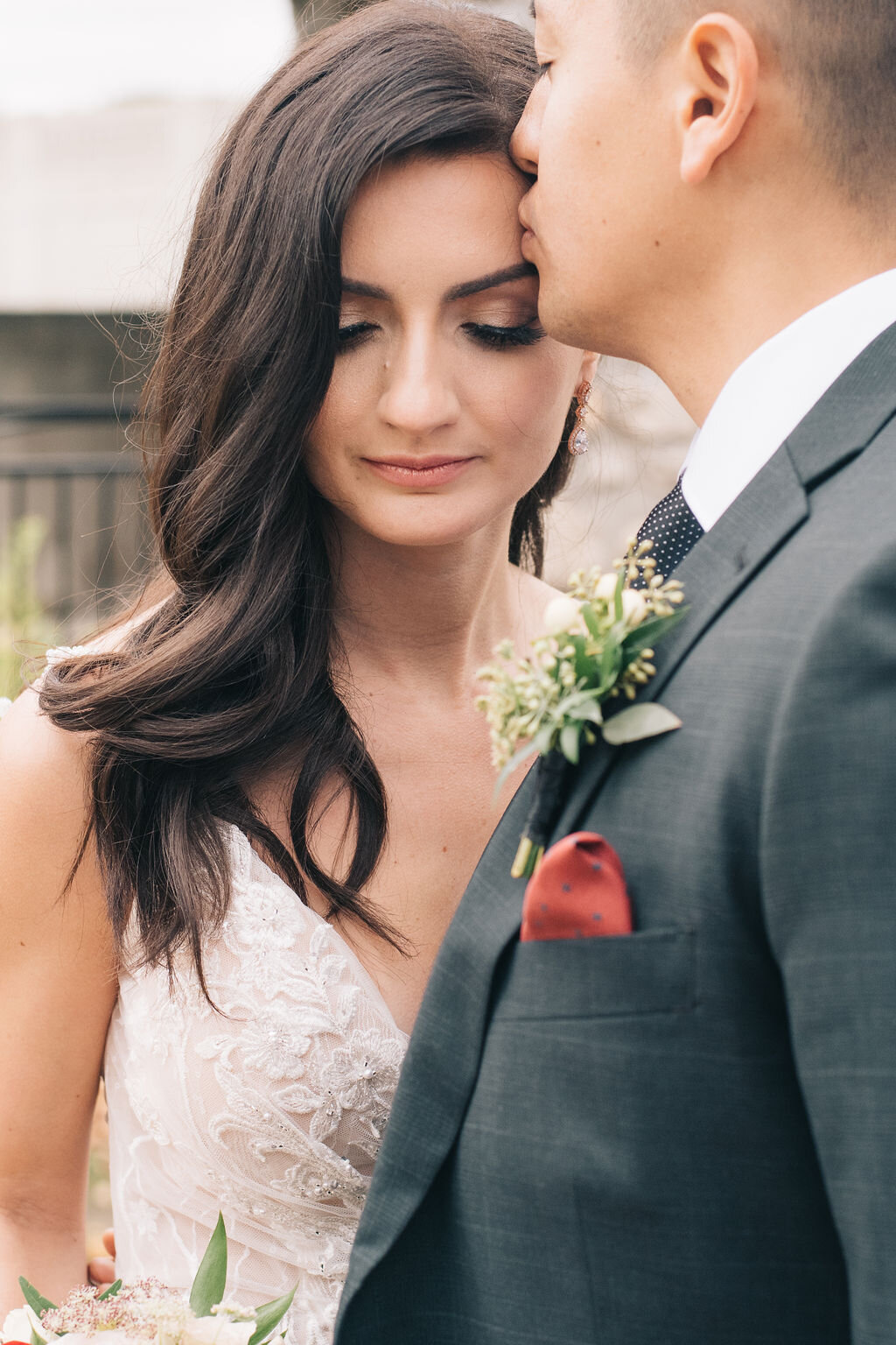 Intimate first look for bride and groom at Cambridge Mill photographed by Toronto wedding photographers, Ugo Photography