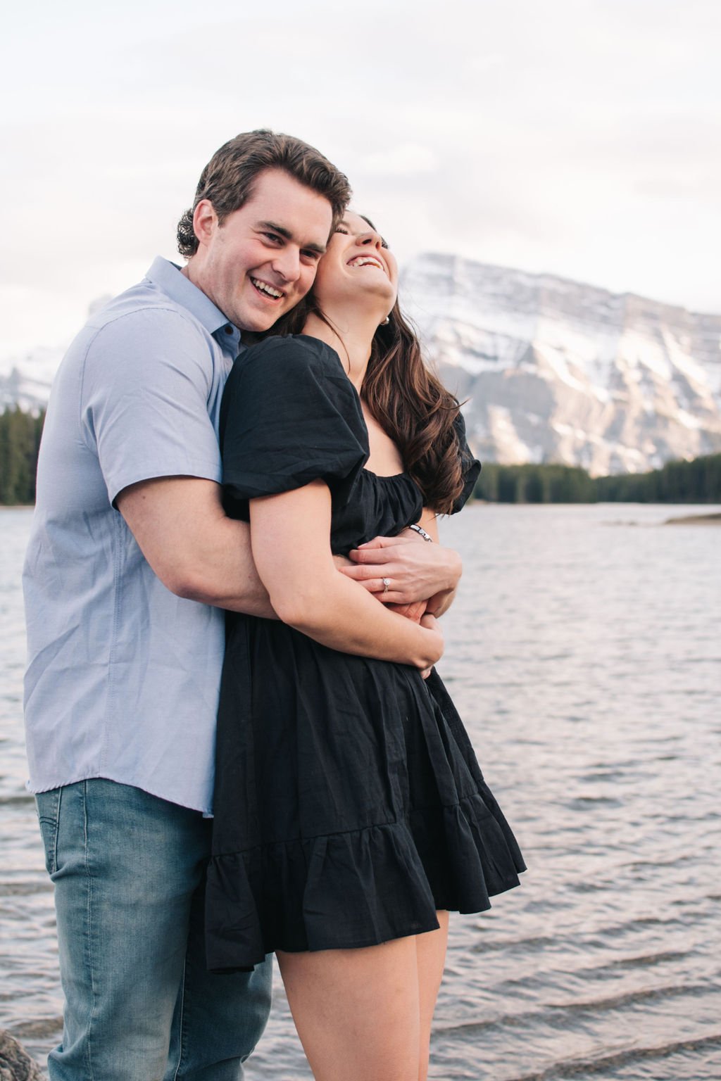 Joyous destination engagement session in Banff National park photographed by Toronto wedding photographers, Ugo Photography