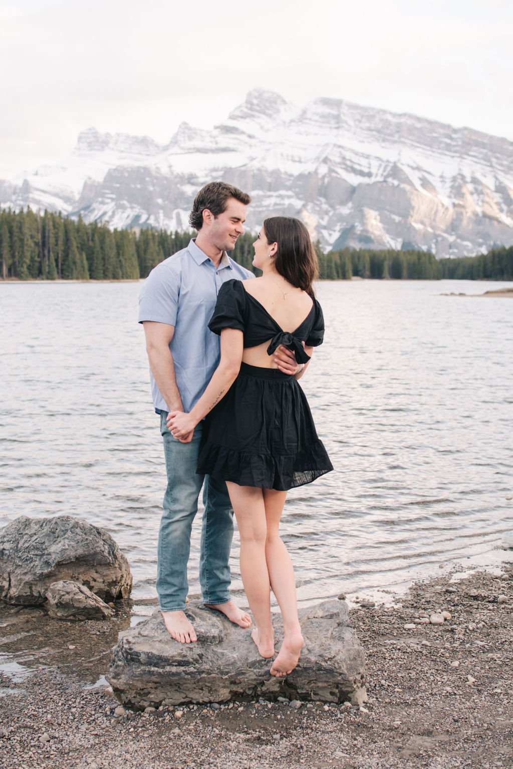 Engaged couple's romantic destination engagement in Banff National Park photographed by Toronto wedding photographers, Ugo Photography