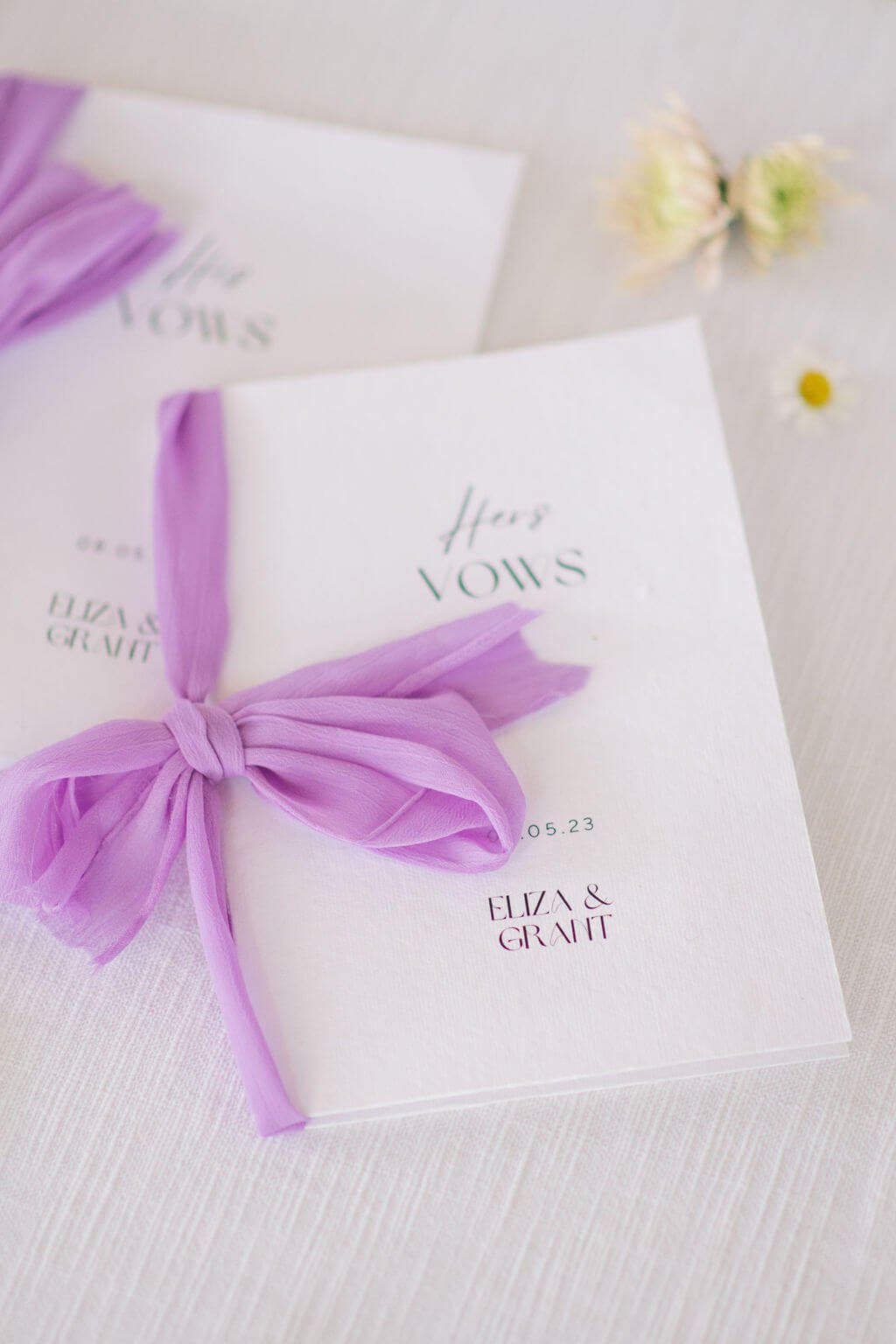 Bride and groom's wedding day vow books at The Doctor's House 