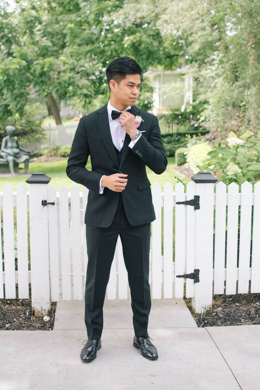 Black Tie groom style for bride and groom's modern wedding at The Doctor's House