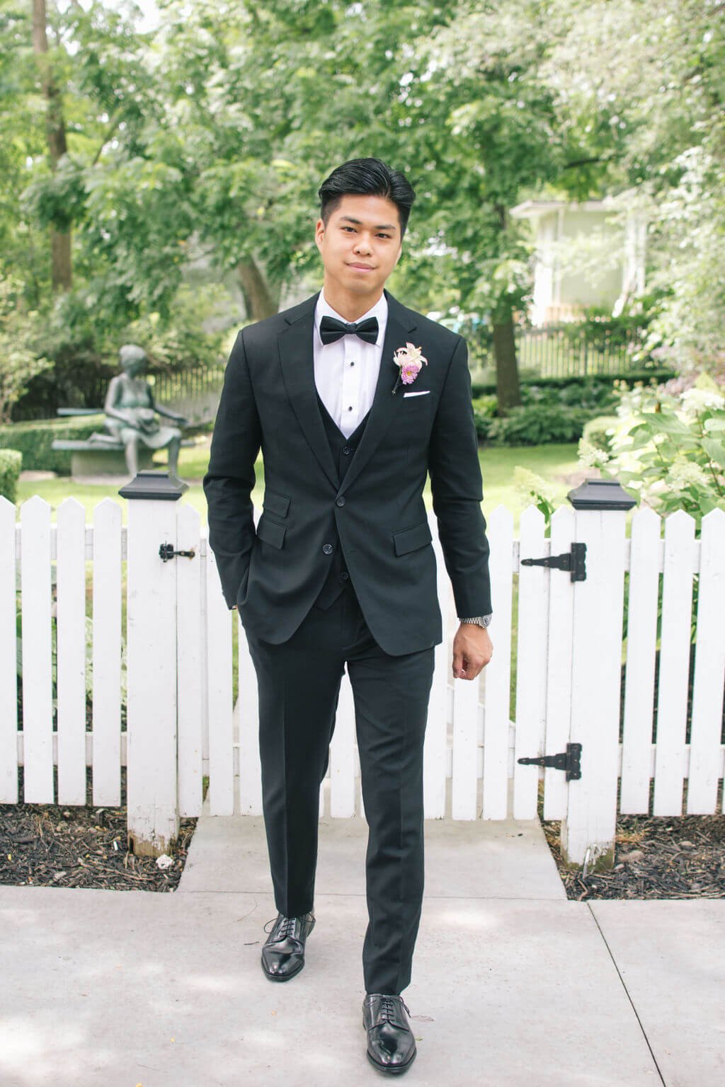 Black Tie groom style for bride and groom's modern wedding at The Doctor's House