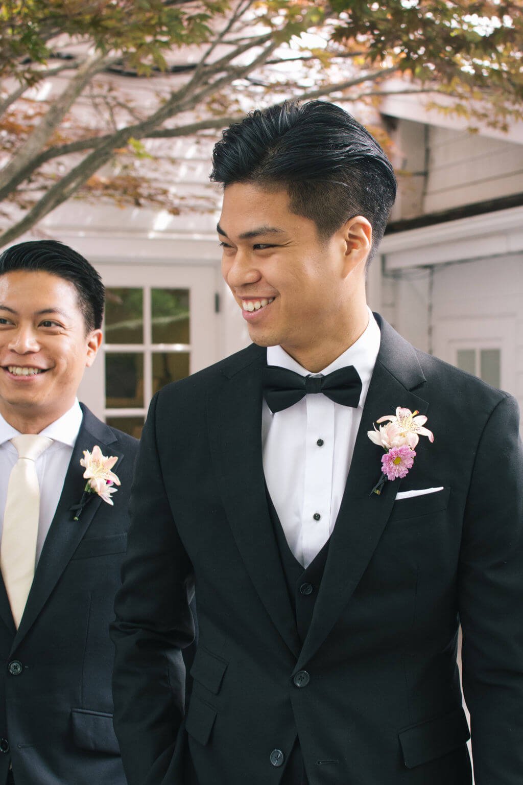 Black Tie groom style for bride and groom's modern wedding at The Doctor's House