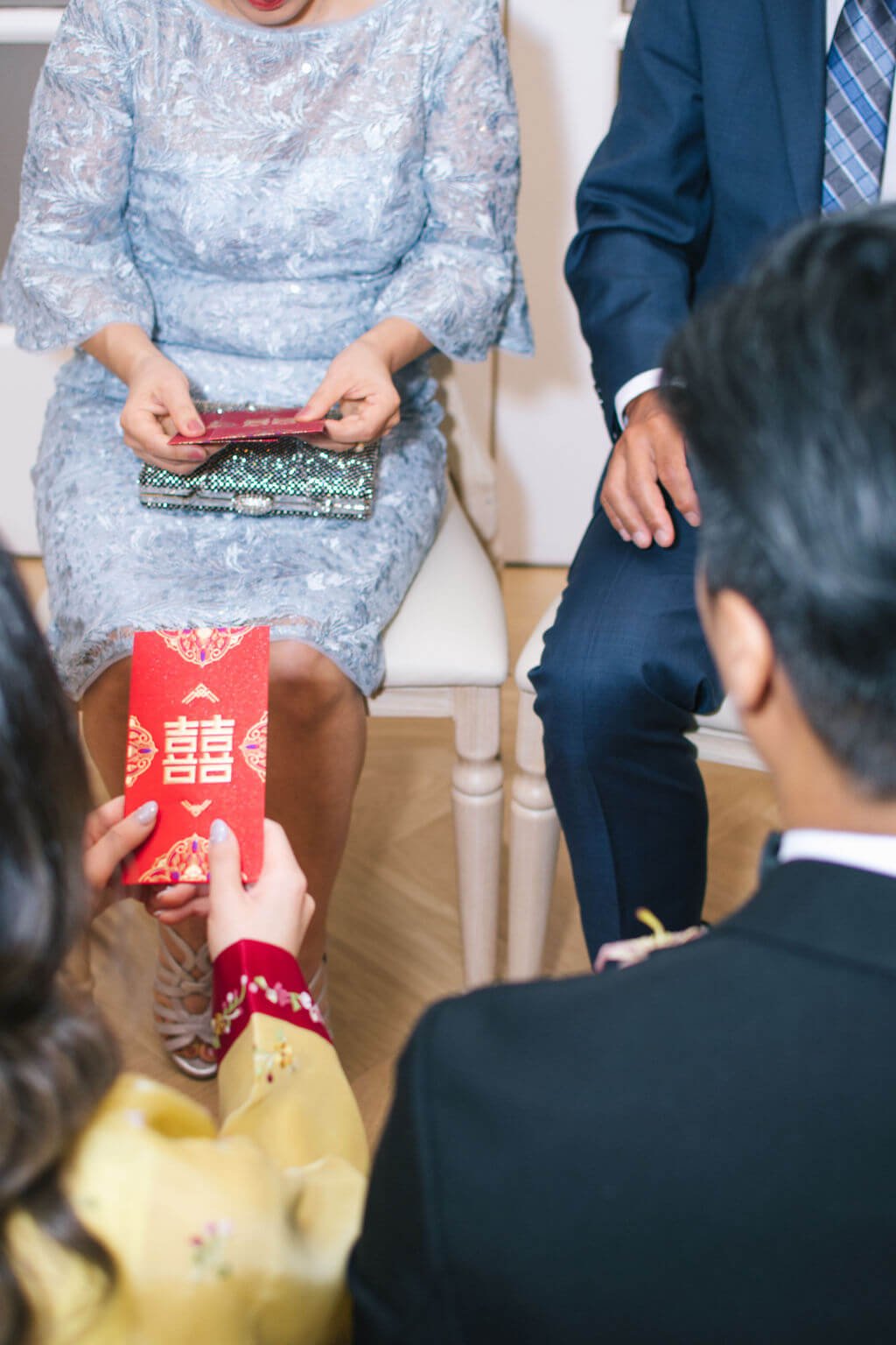 Traditional tea ceremony on bride and groom's chic wedding day at The Doctor's House