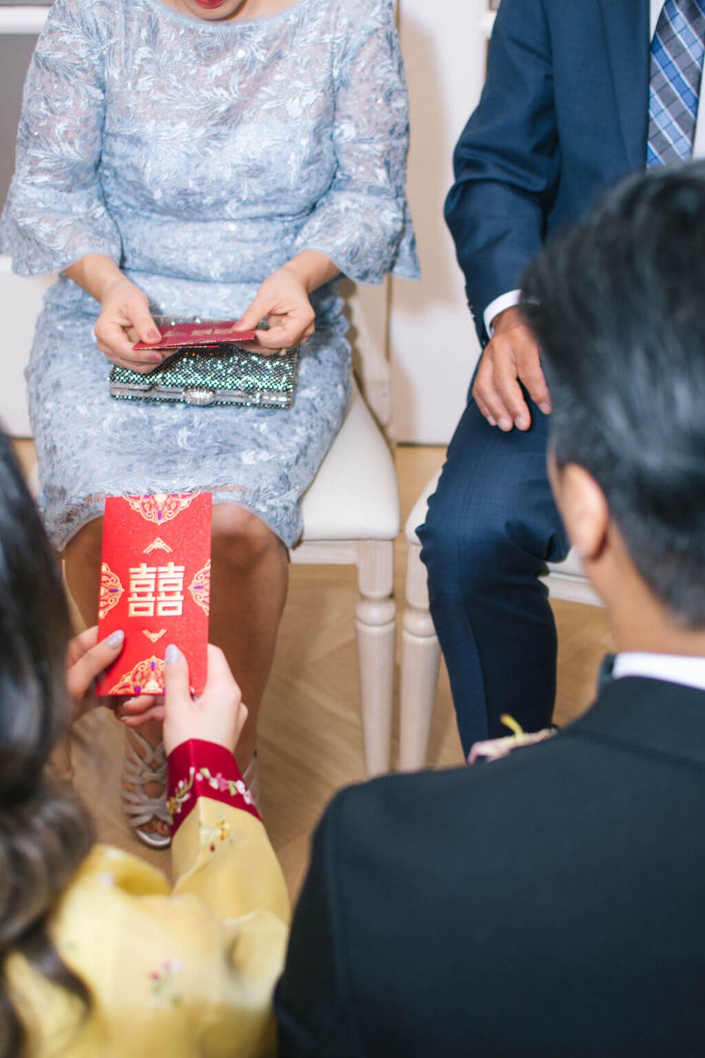 Traditional tea ceremony on bride and groom's chic wedding day at The Doctor's House