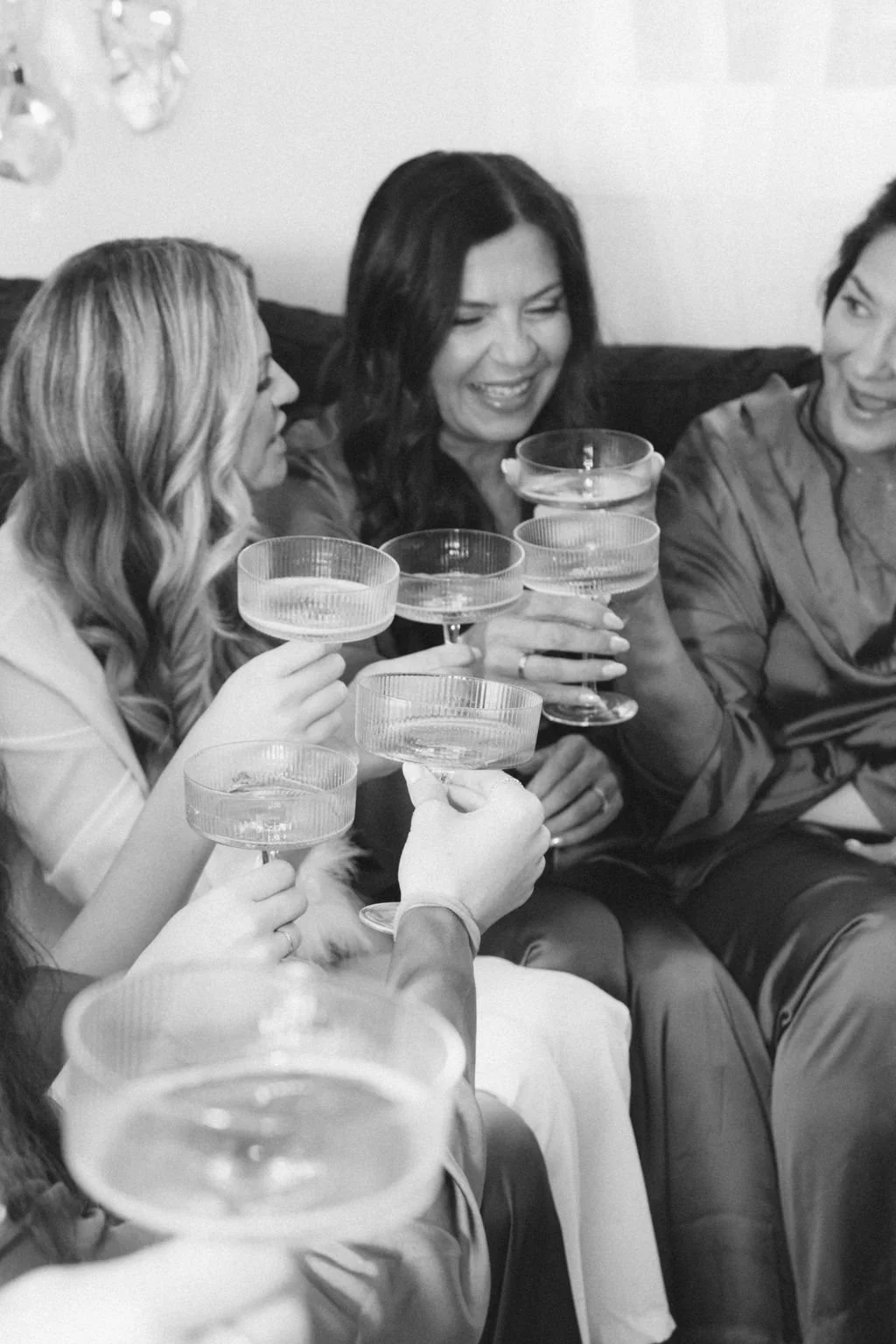 black-and-white-bridesmaids-toast-private-estate-wedding