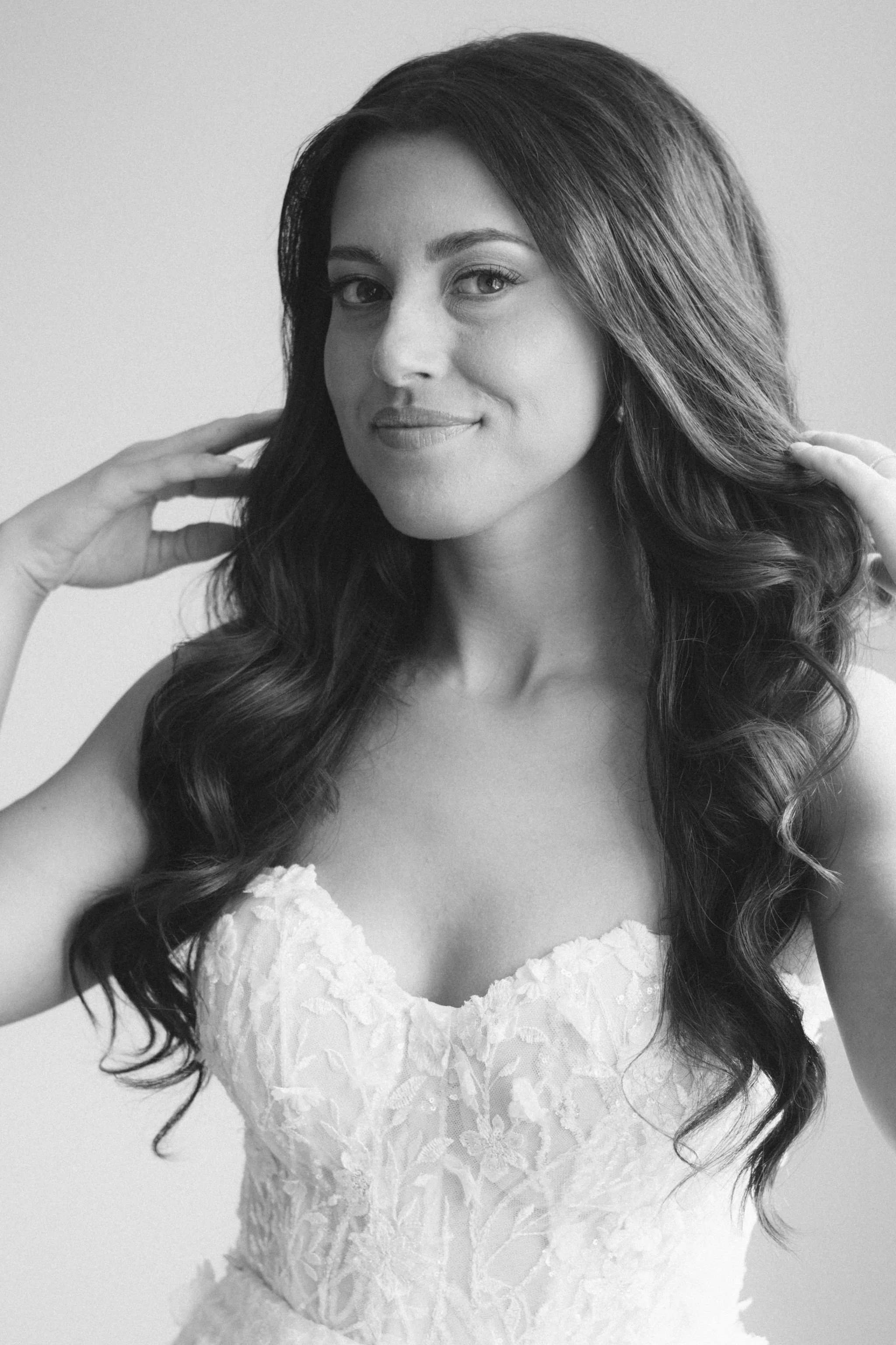 luxury-bridal-portrait-brunette-waves-black-and-white
