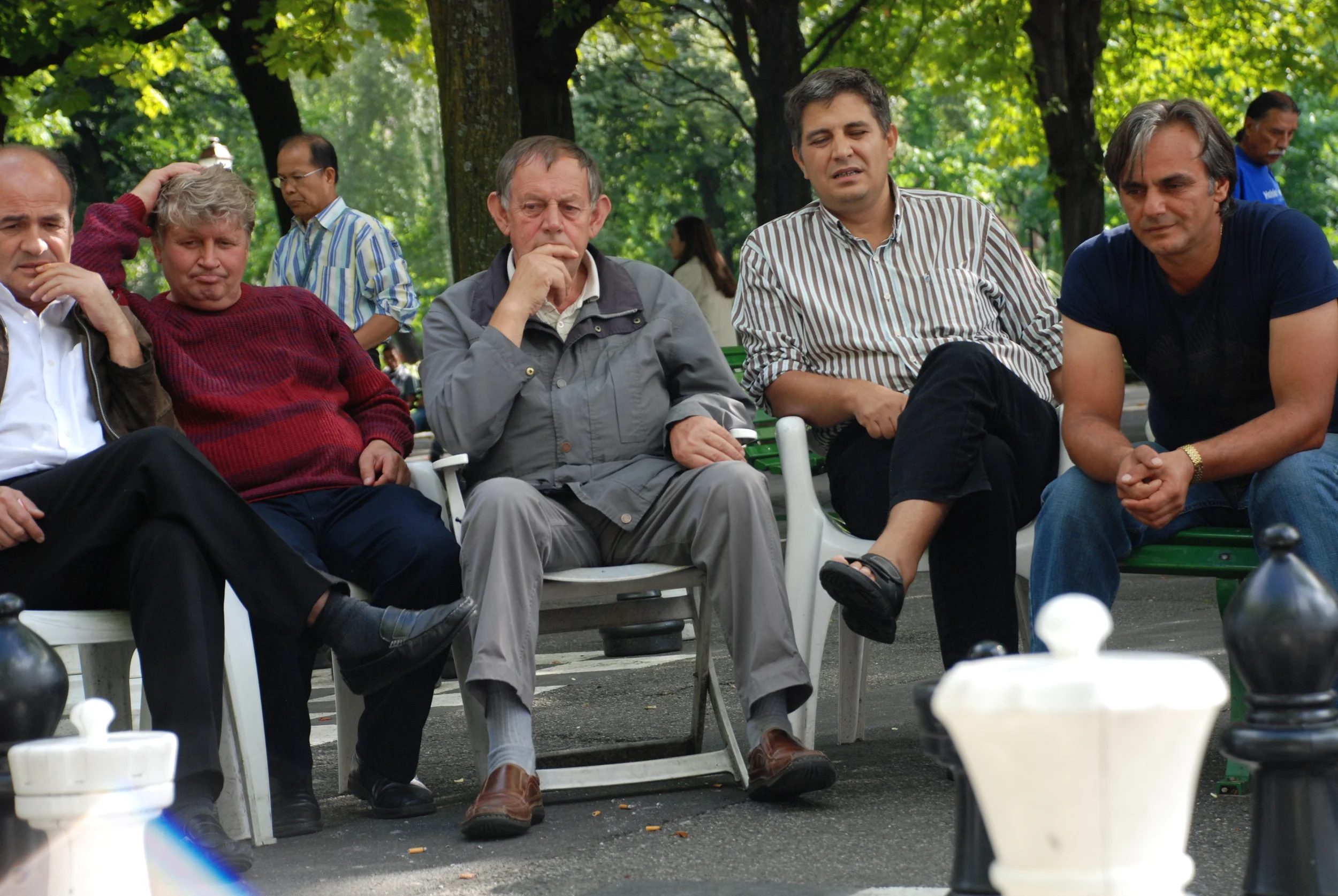 Example of healthy stress - contemplating your next move in a giant game of chess.