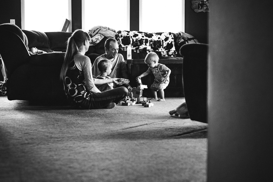 family playing legos together