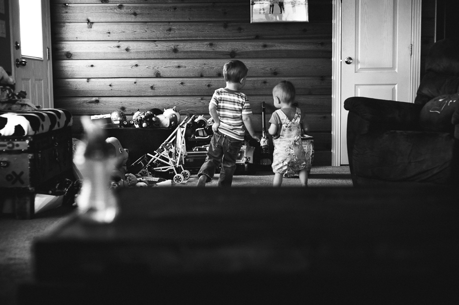 siblings playing at home
