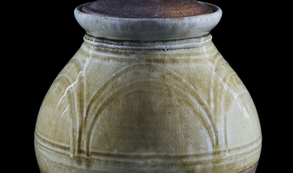 Large Amber Arch Lidded Jar.jpg