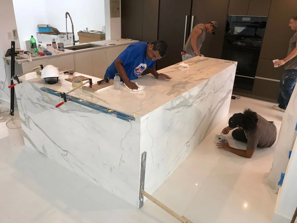  Calacatta block counter top installation P1 