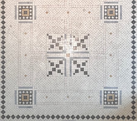 Geometric powder room floor mosaic by Katherine Forst Mosaics