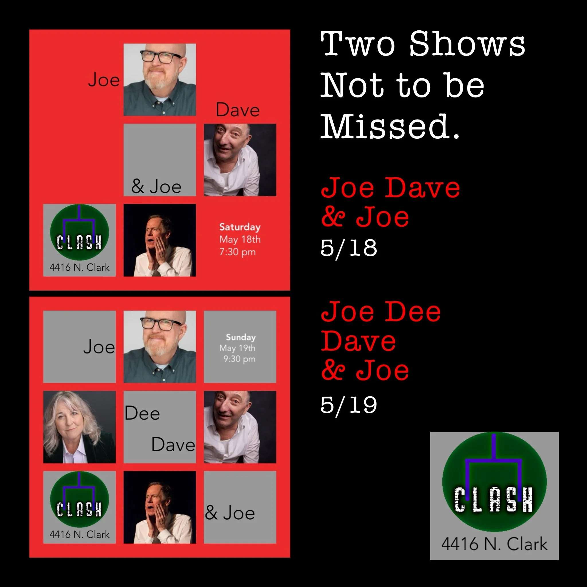 "Joe Dave & Joe," "Joe Dee Dave & Joe." 2 Chicago Shows