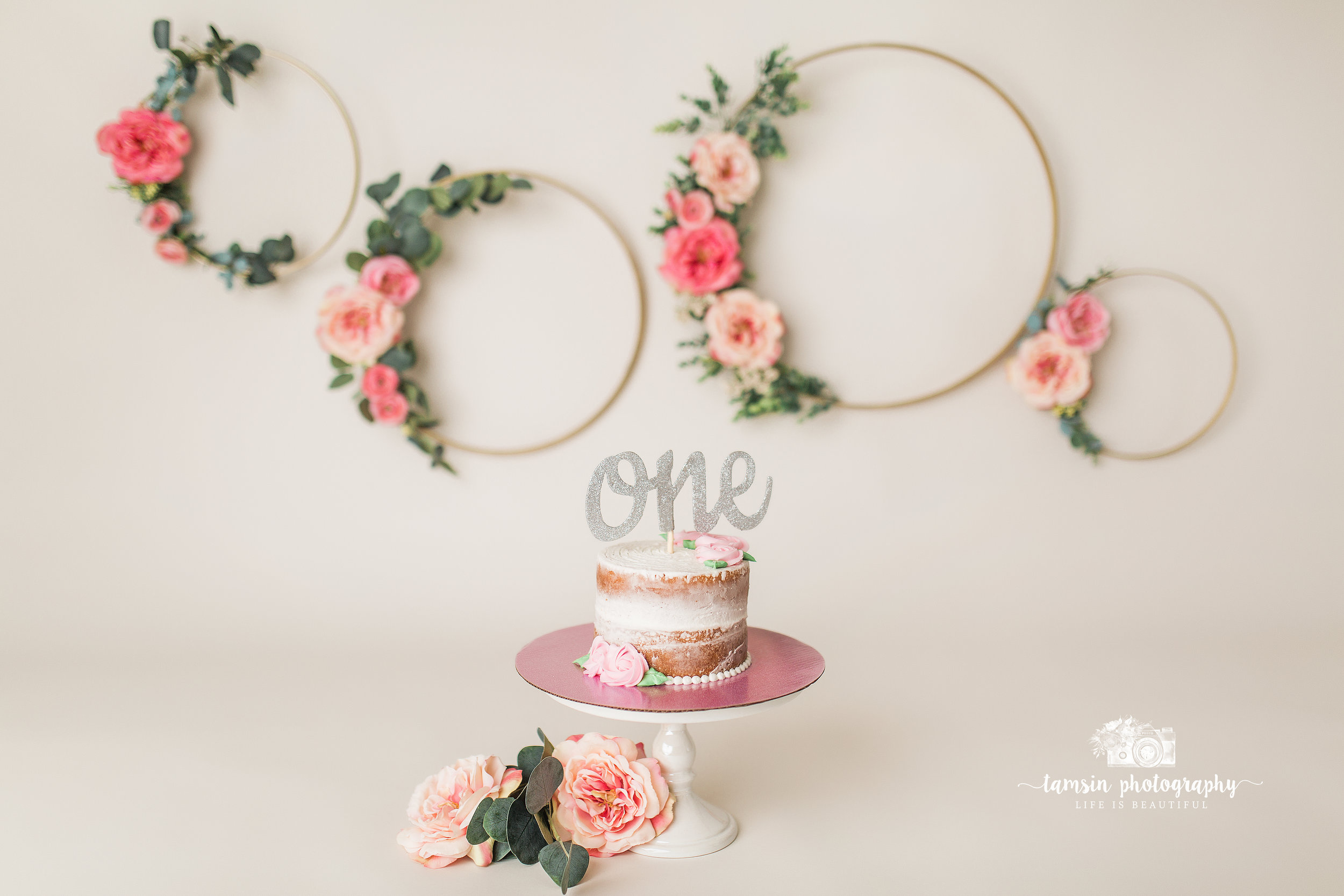 Floral Hoops Cake Smash Pink Roses Tamsin Photography.jpg