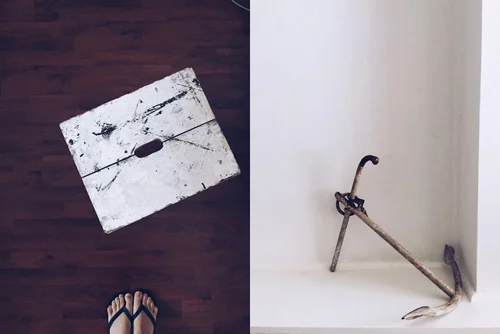 Two ESSENTIALS that I had to claim for the new space from Drunk on the Moon , my go-to vintage treasure stop in Newtown: an artist's stool and an anchor. The significance of the anchor will be explained in time :)