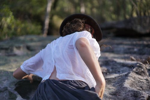 Me, climbing a ginormous rock on the edge of the Hawkesbury River, photo by Elemental Explorer & creative collaborator Midnight Blue , January 2018. 