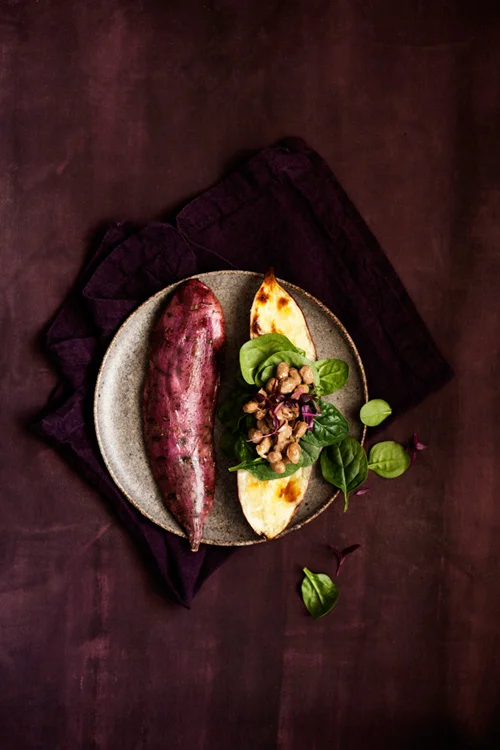 Vitamin K: roasted purple-skinned sweet potato with Japanese natto beans