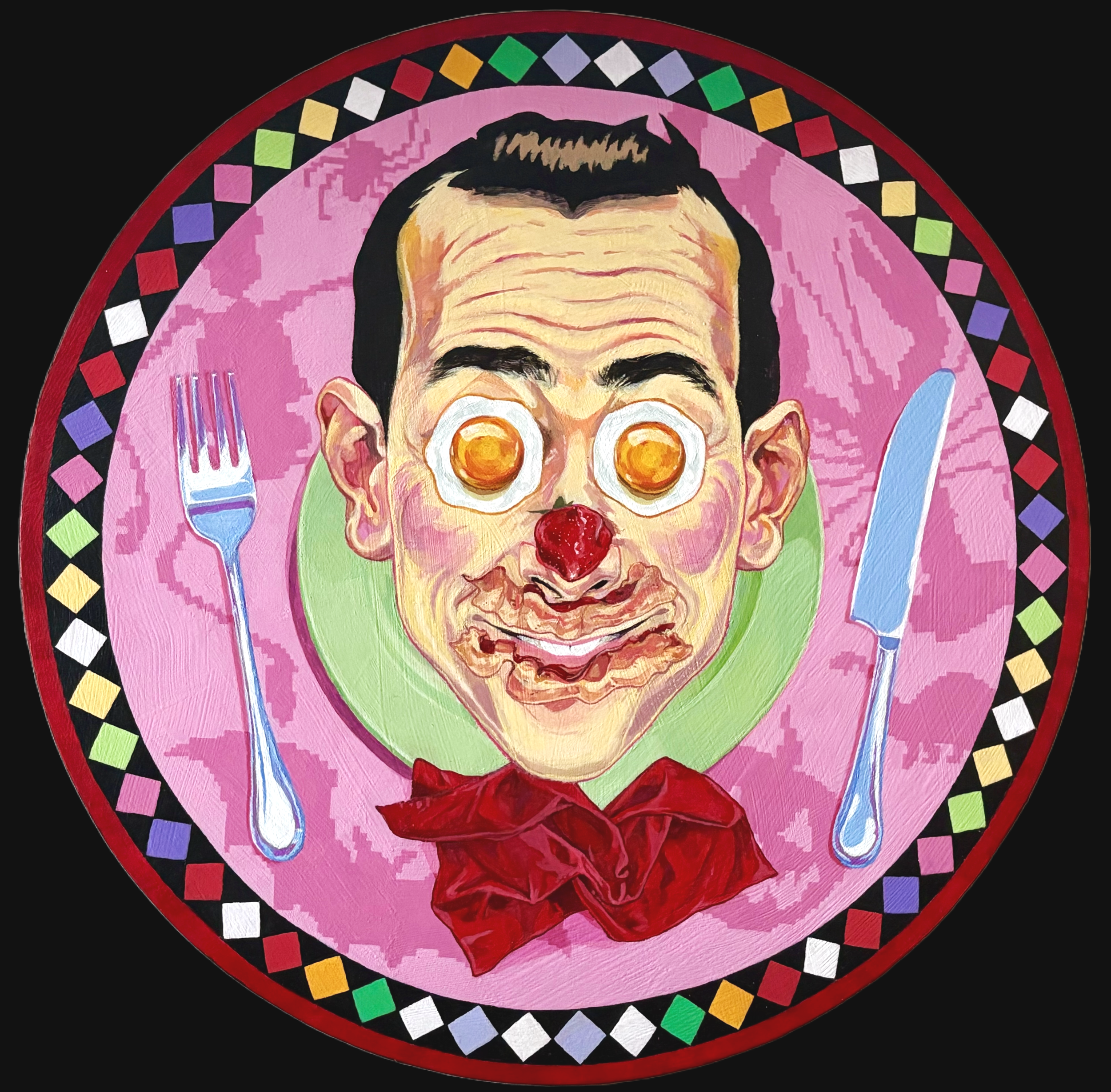 Good Morning, Mr. Breakfast! 
18" Diameter,  Acrylic on Wood
I Know You Are But What Am I? A Tribute to Pee-Wee Herman" @ Evolved Art Gallery 
SOLD