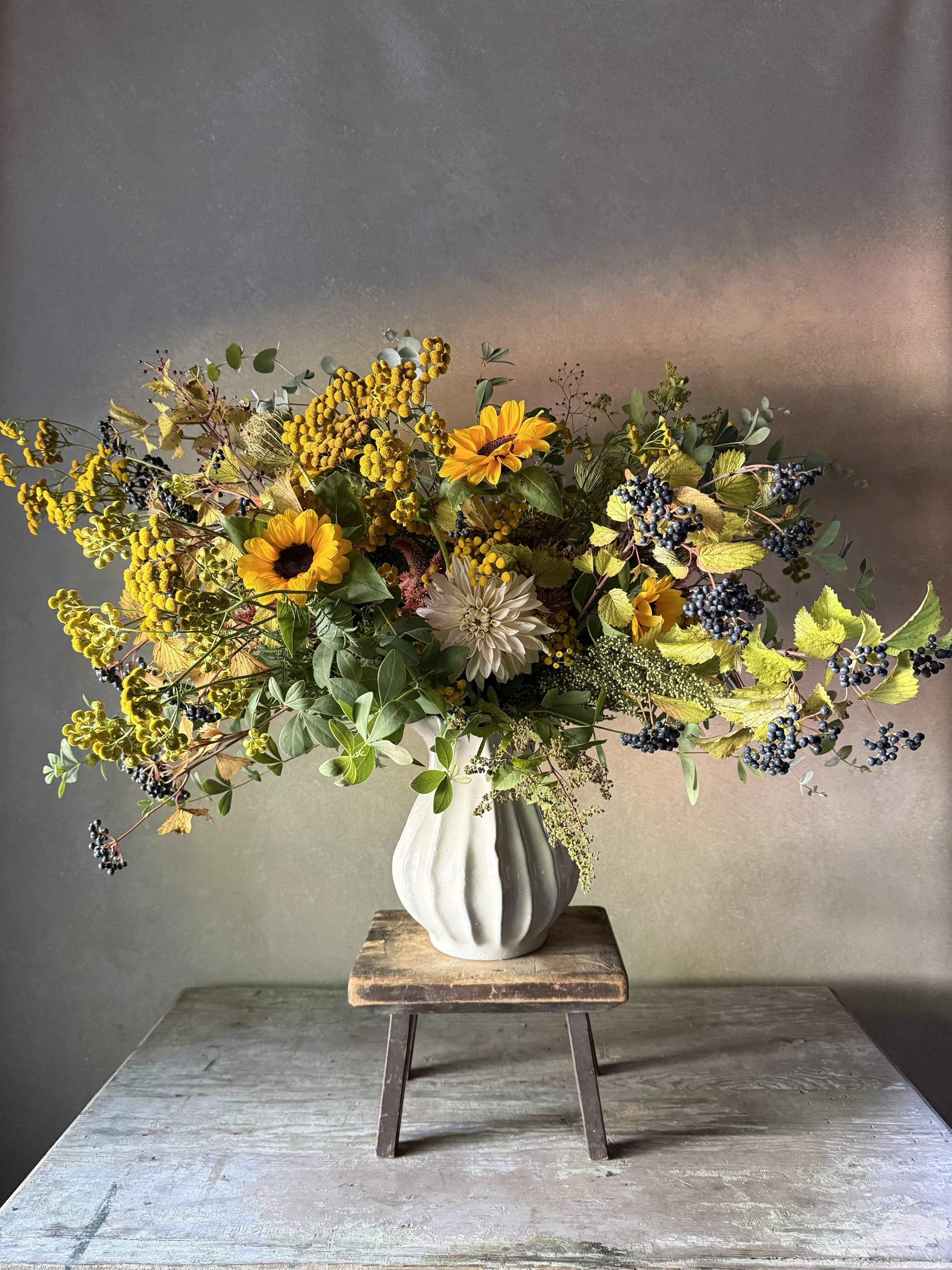 Fall flower arrangement with locally grown flowers