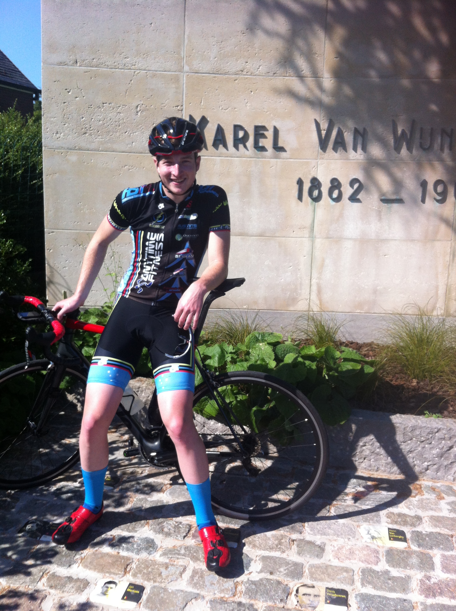 Karel Van Wijndeale Monument at the top of the Old Kwaremont climb (note every winner has a cobble) 